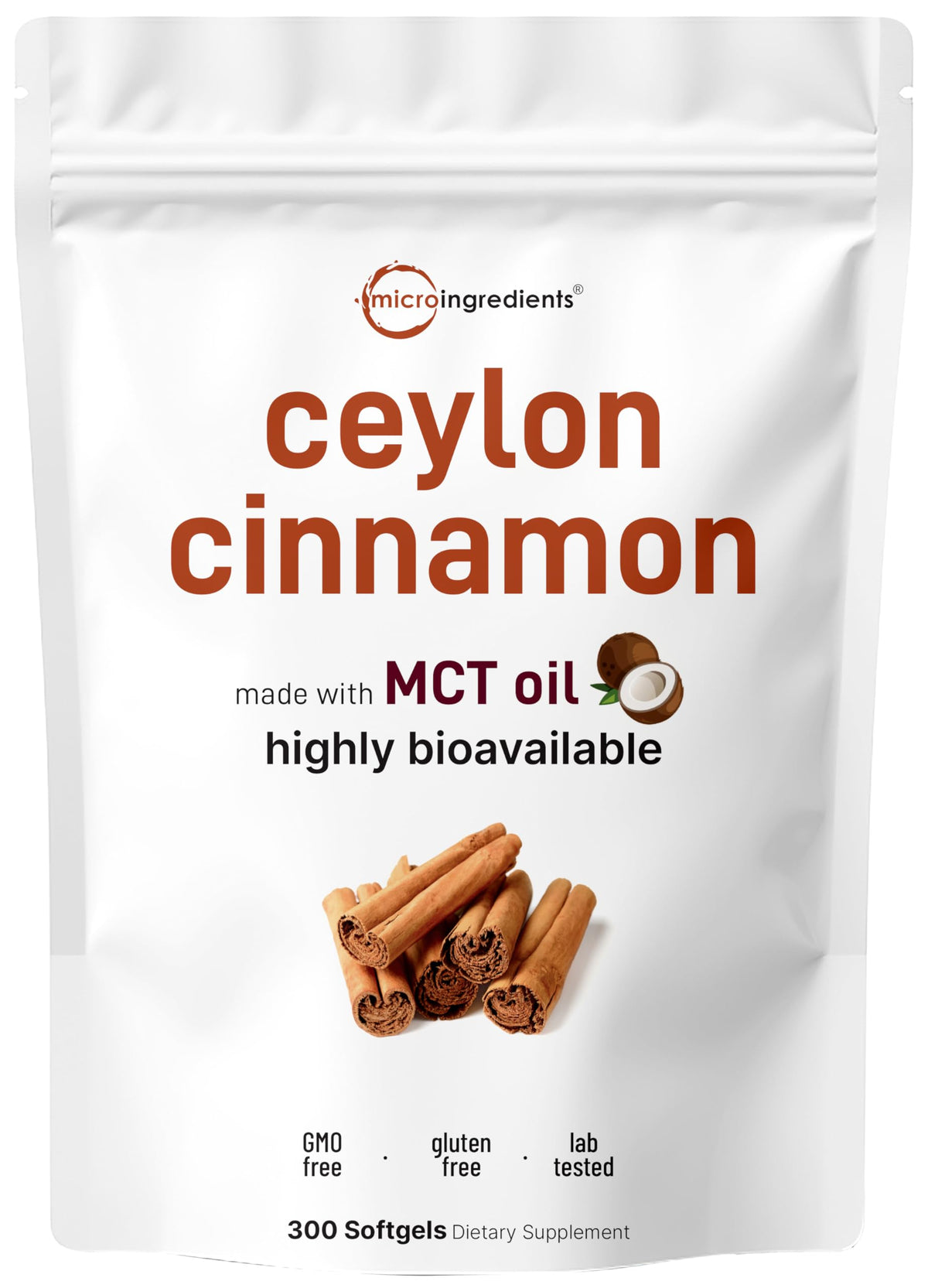 Micro Ingredients envase frontal de canela de Ceilán mostrando tamaño y marca
