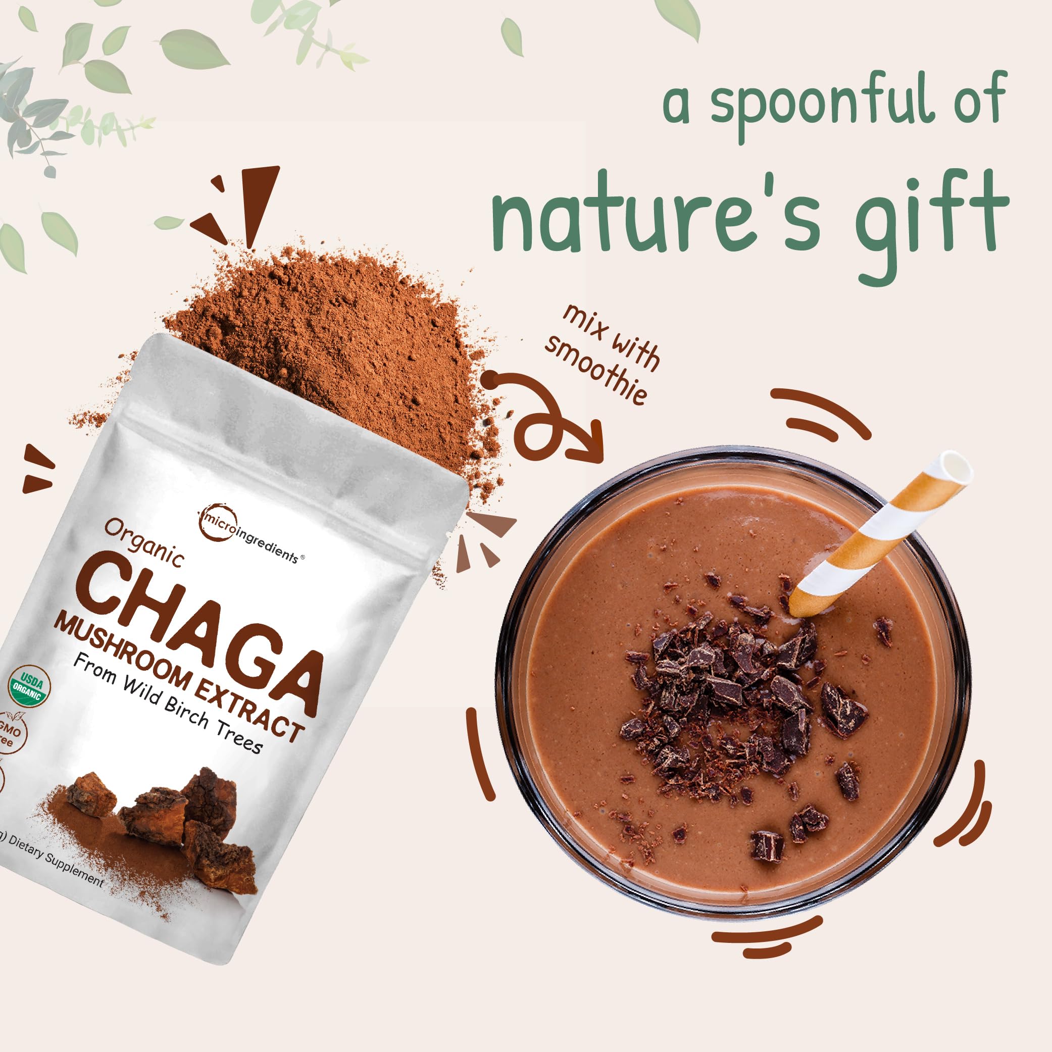 Micro Ingredients chaga añadido a un smoothie saludable en cocina