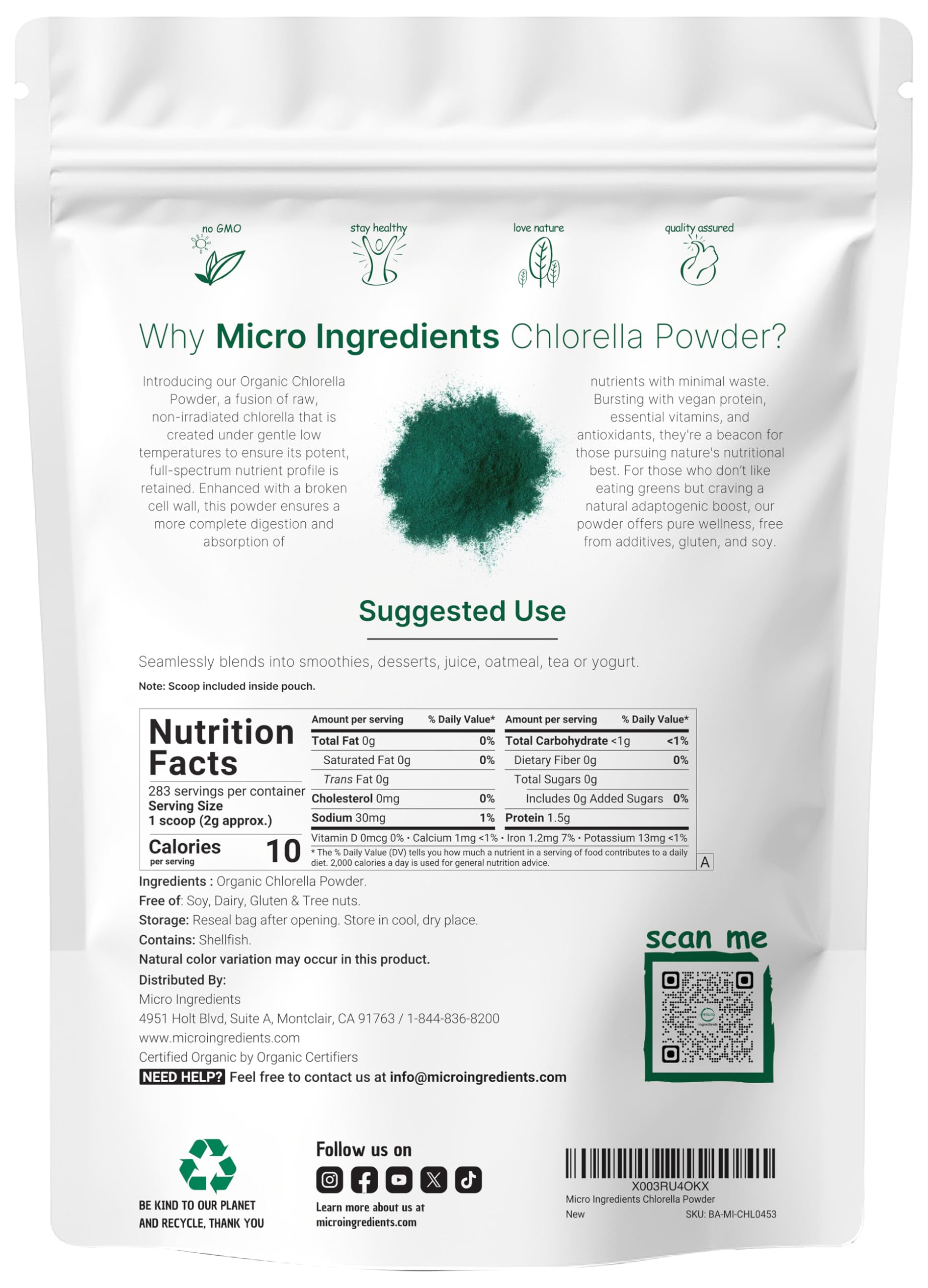 Micro Ingredients textura fina del polvo de chlorella que facilita mezcla