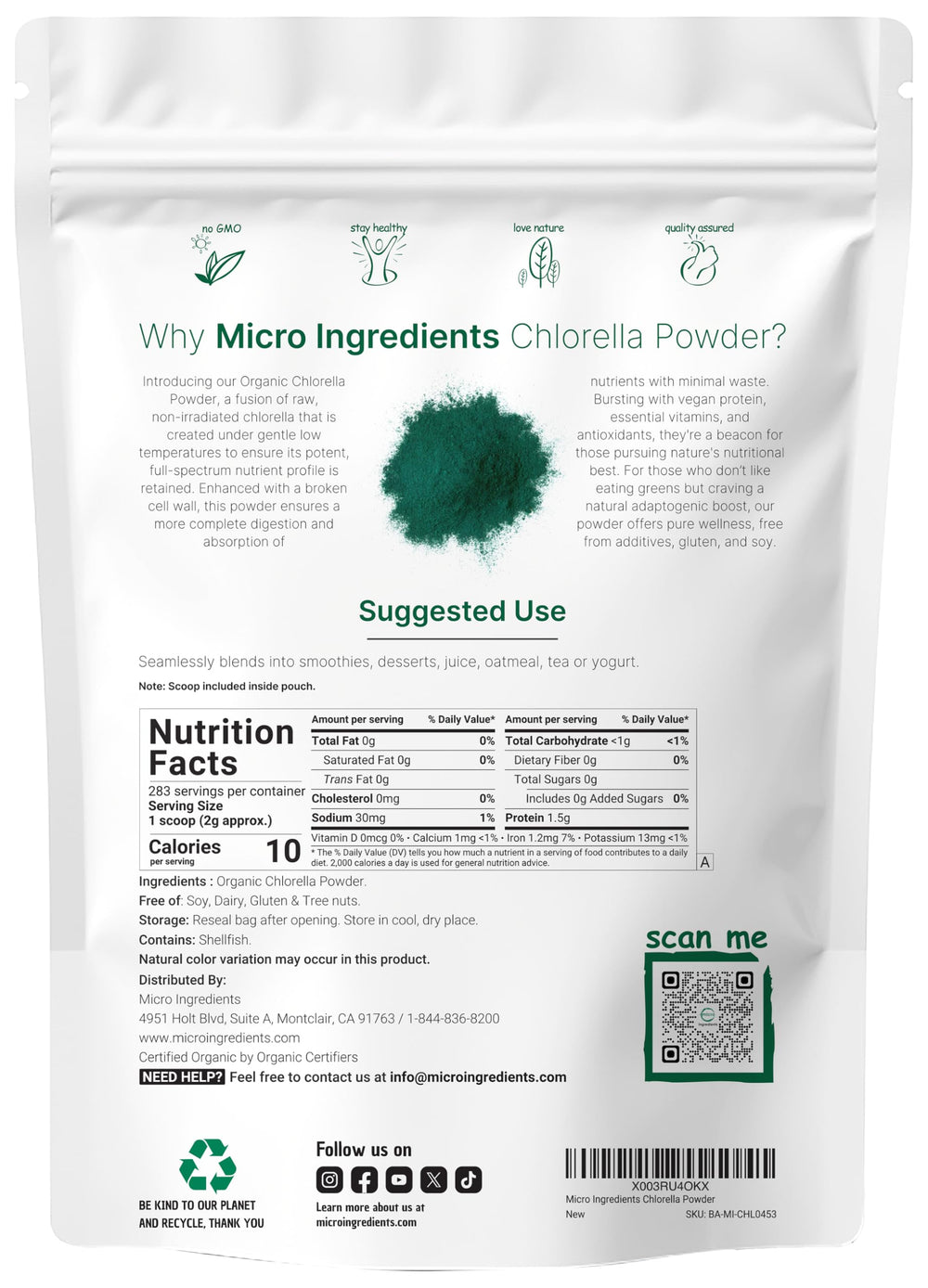 Micro Ingredients textura fina del polvo de chlorella que facilita mezcla