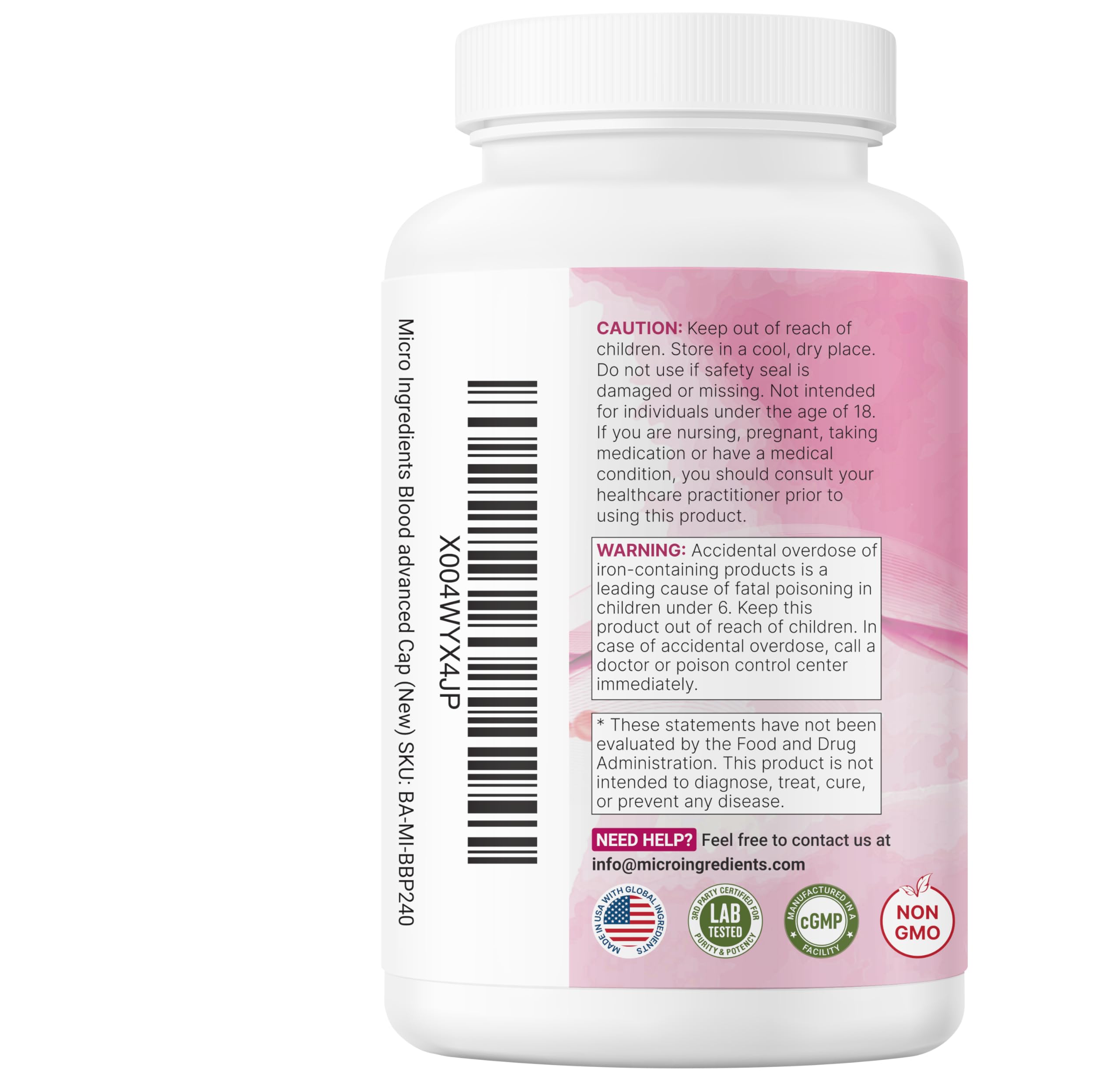 Micro Ingredients etiqueta destacando libre de soja lácteos y gluten