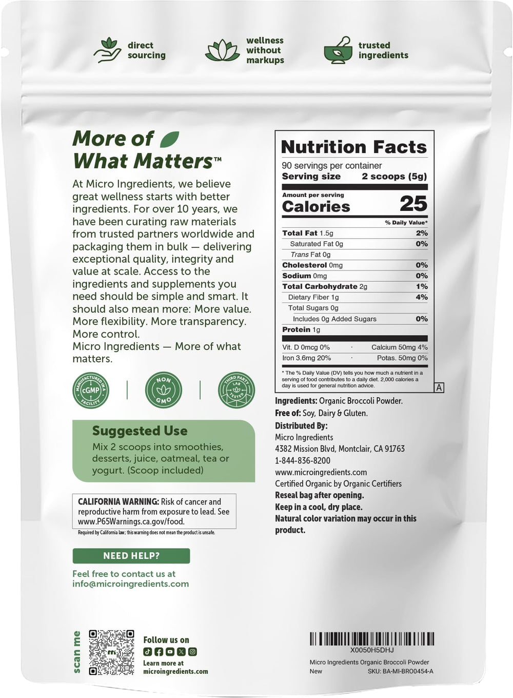 Micro Ingredients paquete 1 lb junto a objetos cotidianos para escala, cantidad ideal