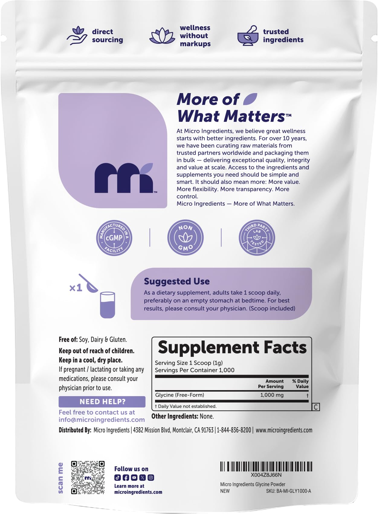 Micro Ingredients bolsa junto a mano para mostrar tamaño y cantidad generosa