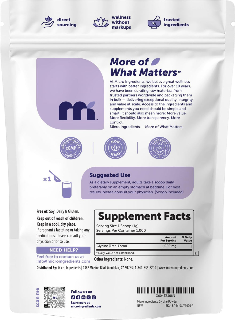 Micro Ingredients bolsa junto a mano para mostrar tamaño y cantidad generosa