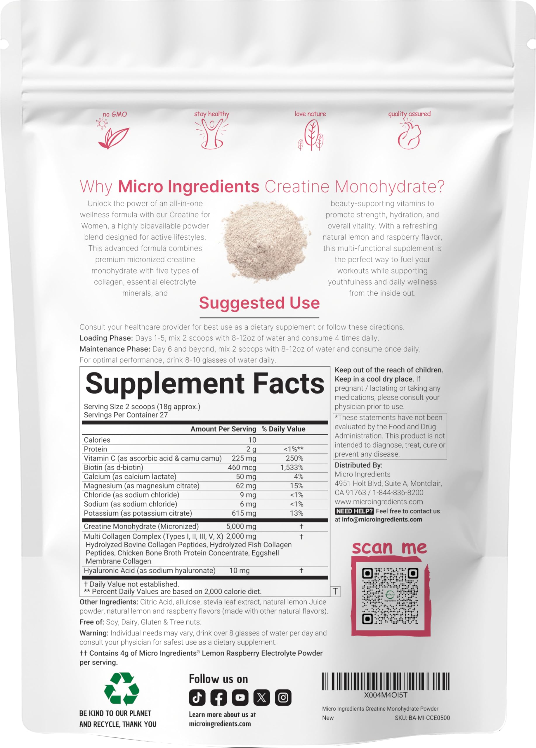 Micro Ingredients cucharada medidora junto a envase, porción precisa