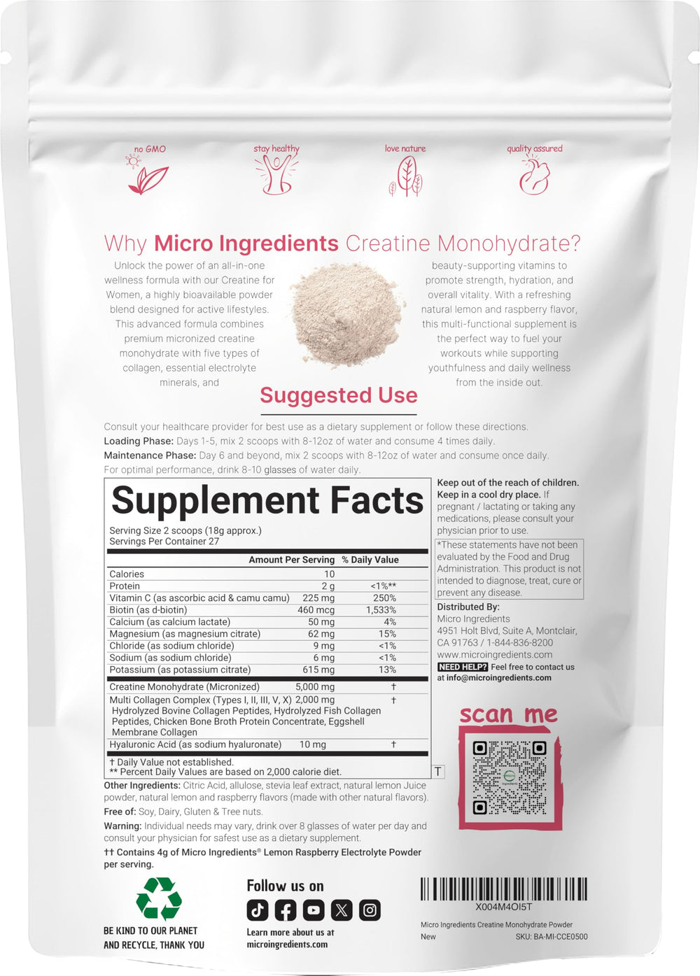 Micro Ingredients cucharada medidora junto a envase, porción precisa