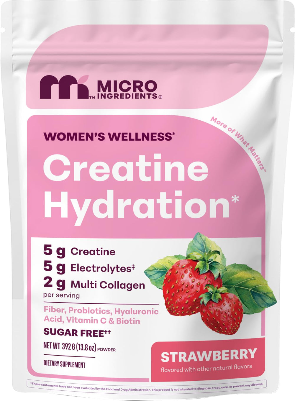 Micro Ingredients paquete frontal mostrando marca y sabor fresa, fácil identificación