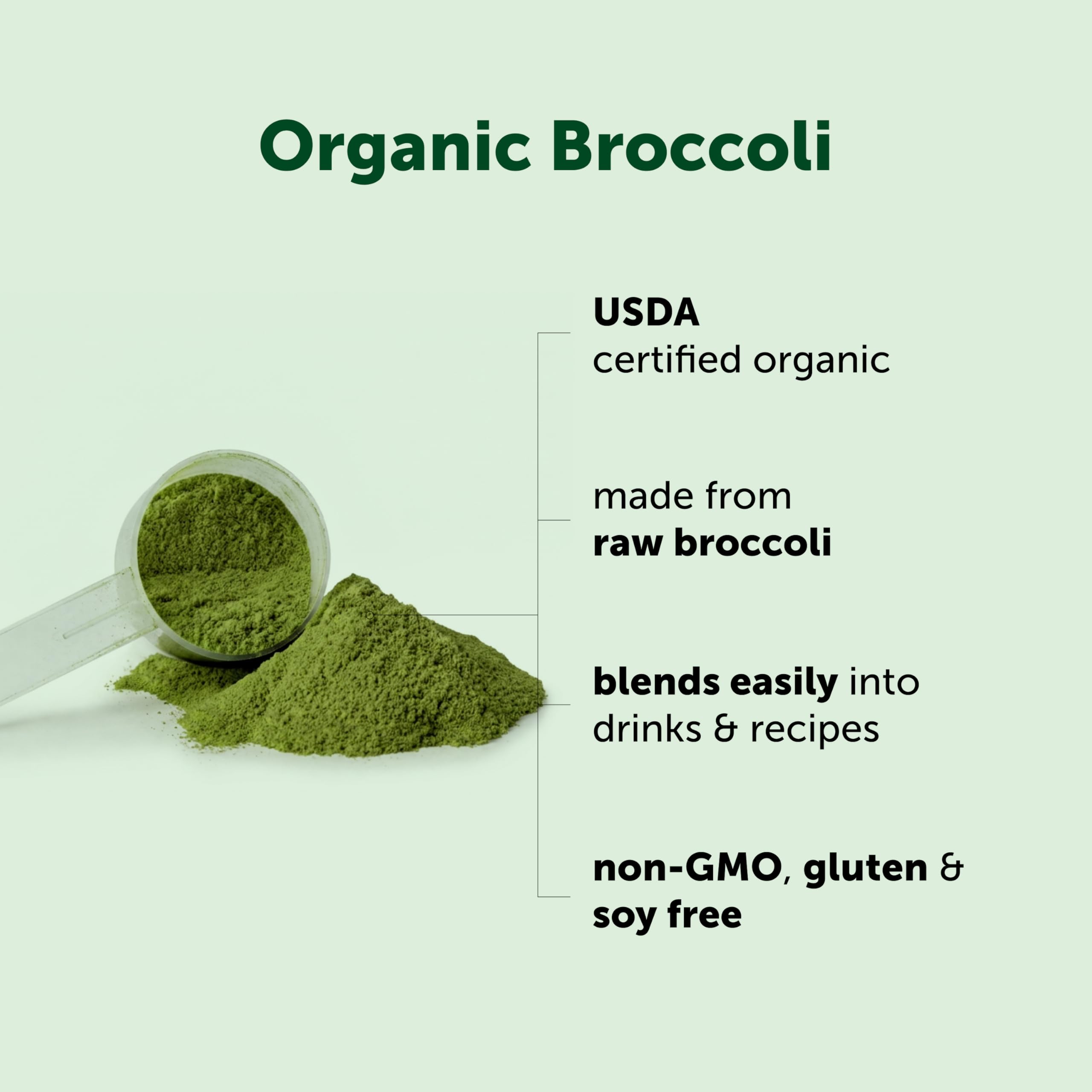 Micro Ingredients cuchara con polvo de brócoli, dosificación práctica
