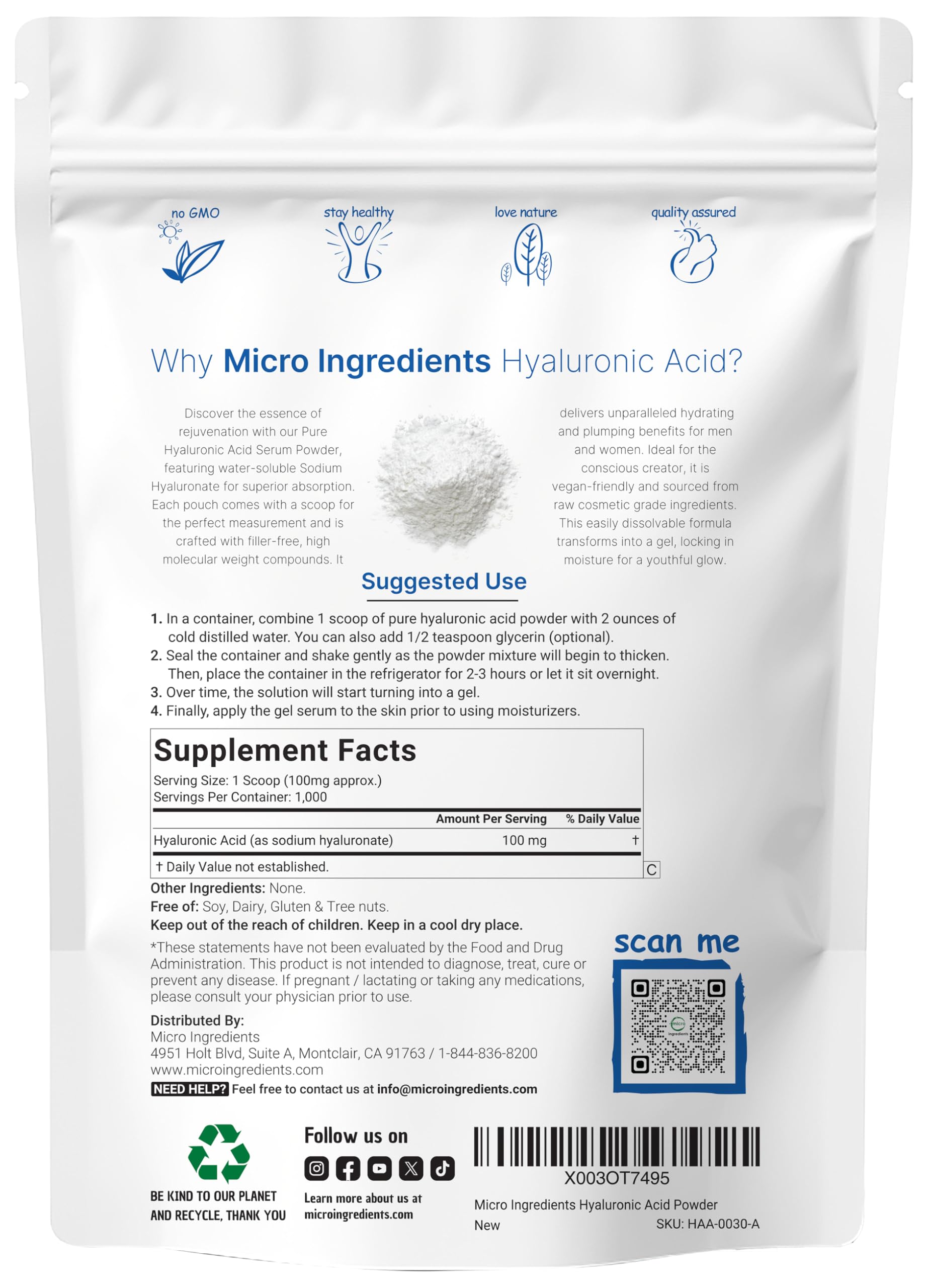 Micro Ingredients cuchara dosificadora junto al polvo, comodidad y medida precisa