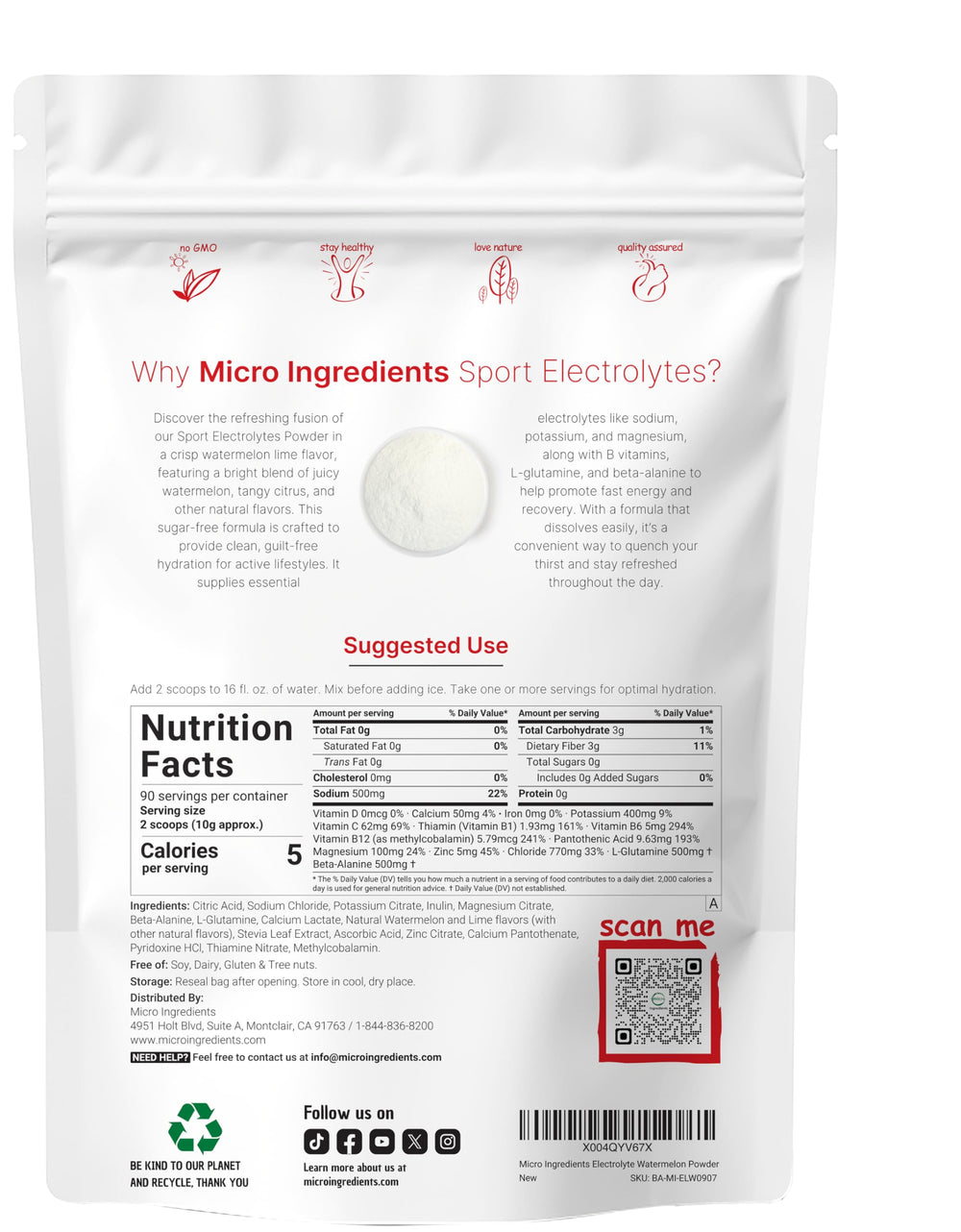 Micro Ingredients detalle del polvo y textura fina, mezcla fácil de disolver