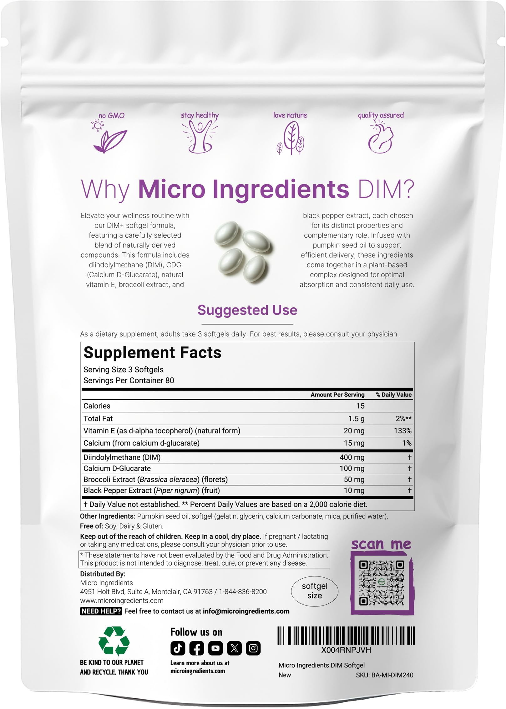 Micro Ingredients primer plano de softgel mostrando textura y facilidad de deglución