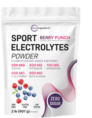 Micro Ingredients frente del envase mostrando etiqueta y sabor berry punch, información clara