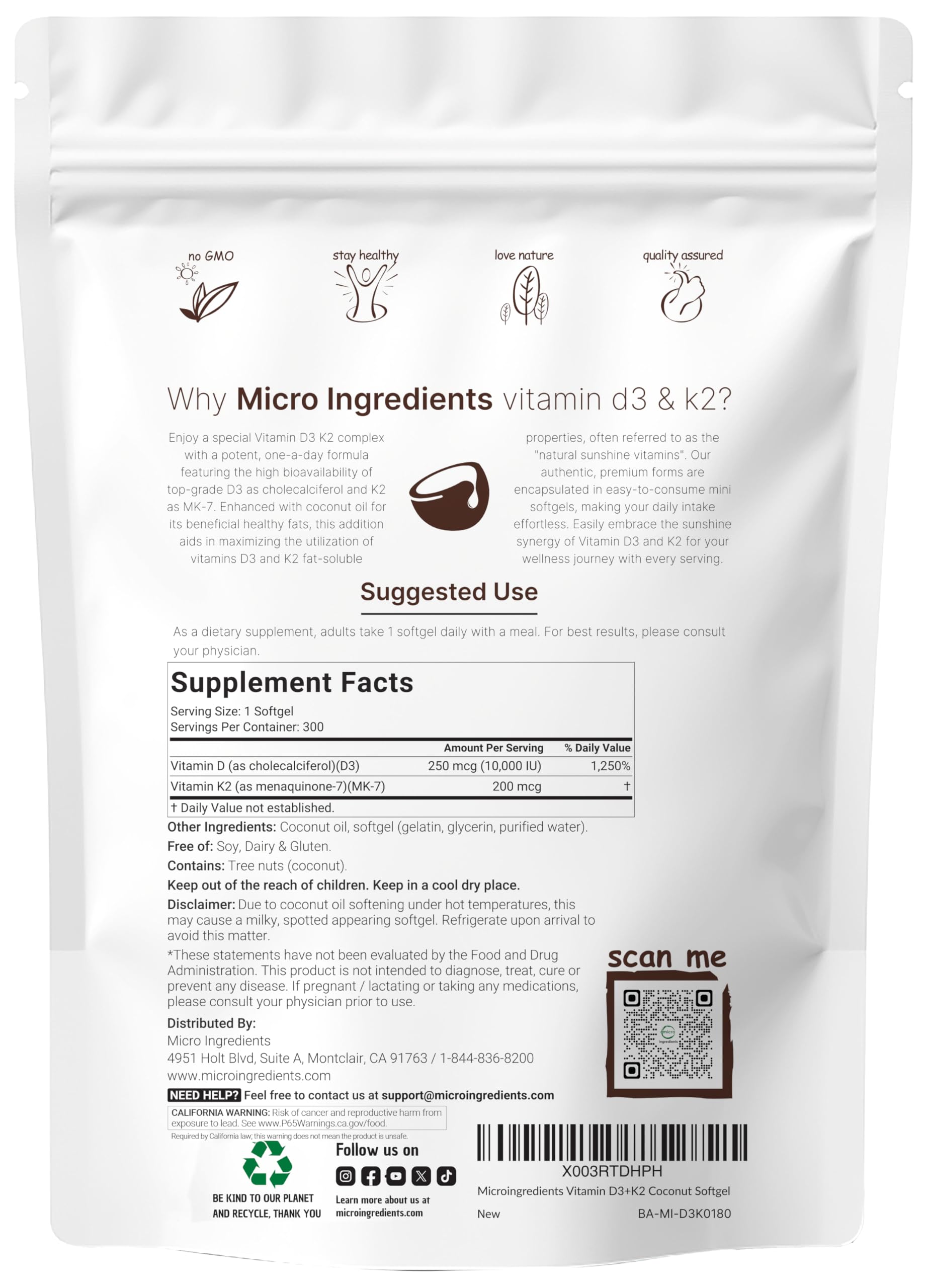 Micro Ingredients envase abierto con softgels mostrando cantidad y conveniencia