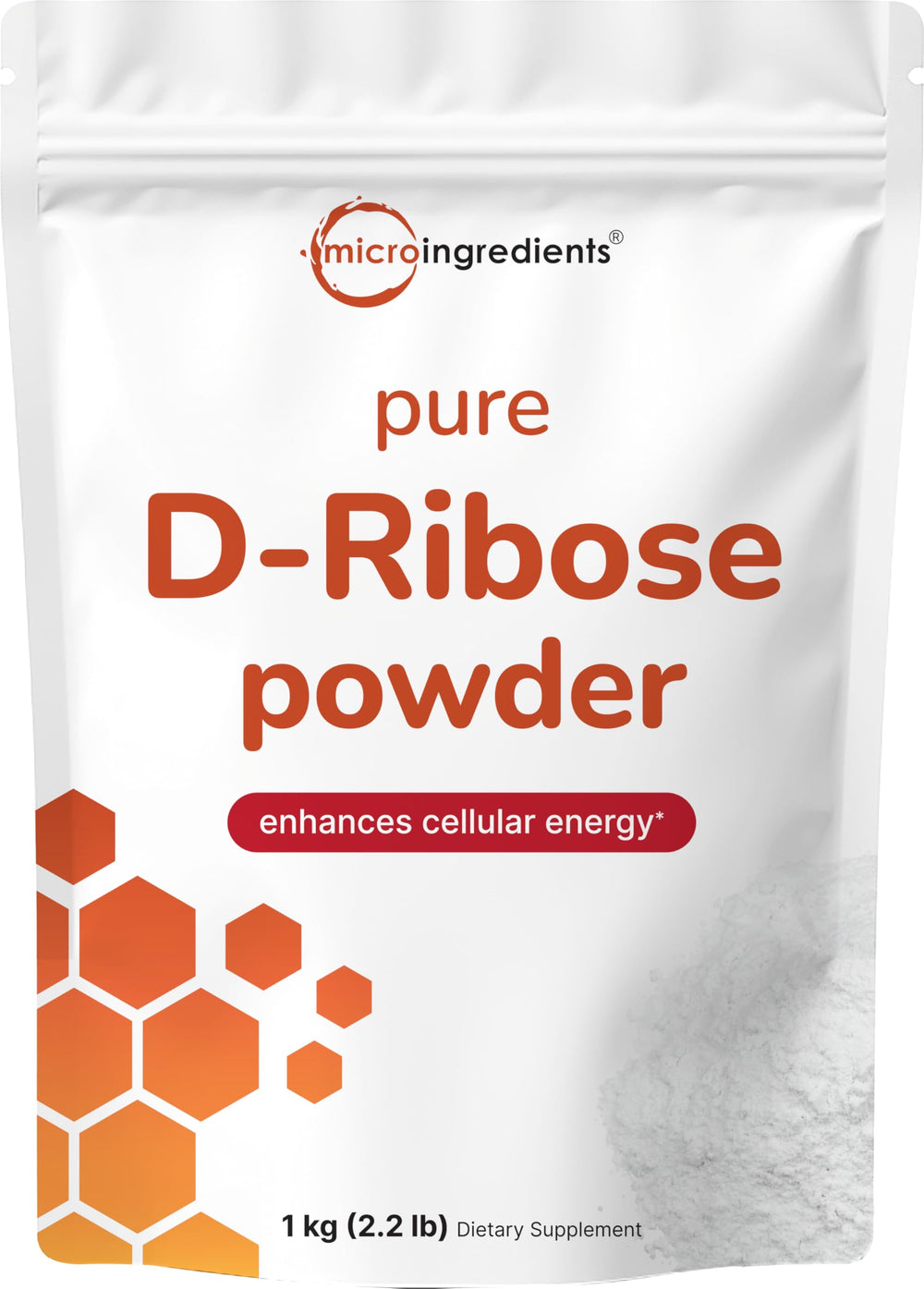 Micro Ingredients envase frontal de D-Ribosa mostrando diseño y tamaño