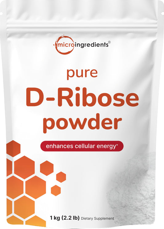Micro Ingredients envase frontal de D-Ribosa mostrando diseño y tamaño