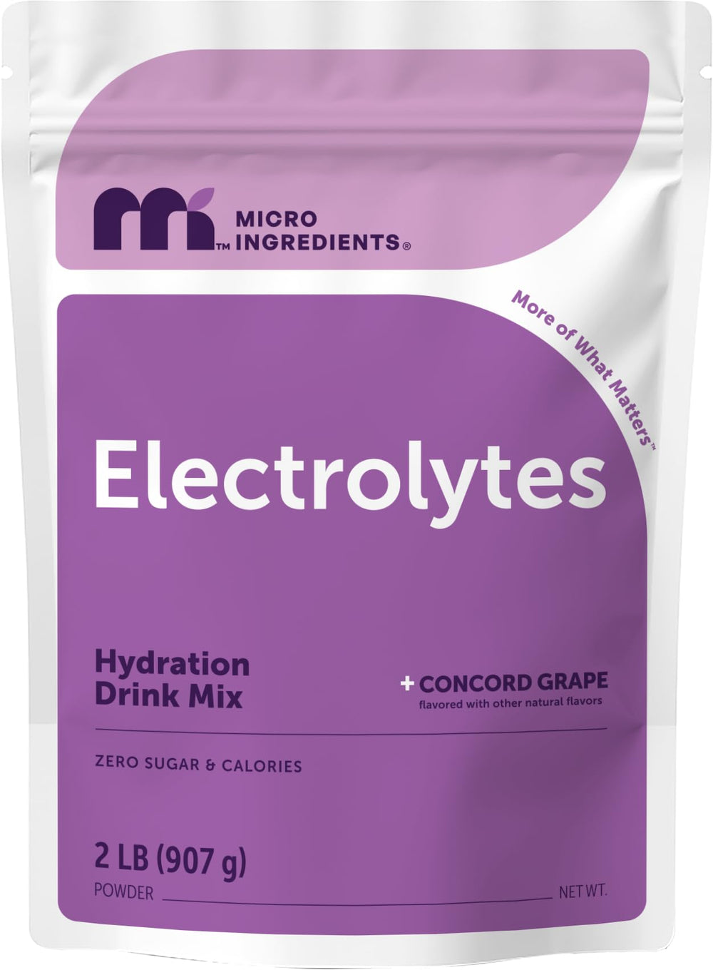 Micro Ingredients envase frontal mostrando 2 lb y sabor uva concord, práctico y duradero