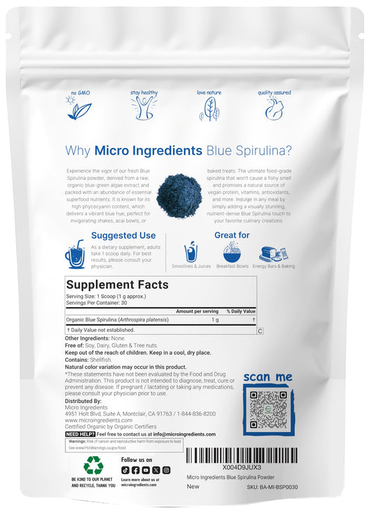Micro Ingredients polvo de espirulina azul textura fina y color intenso para mezcla