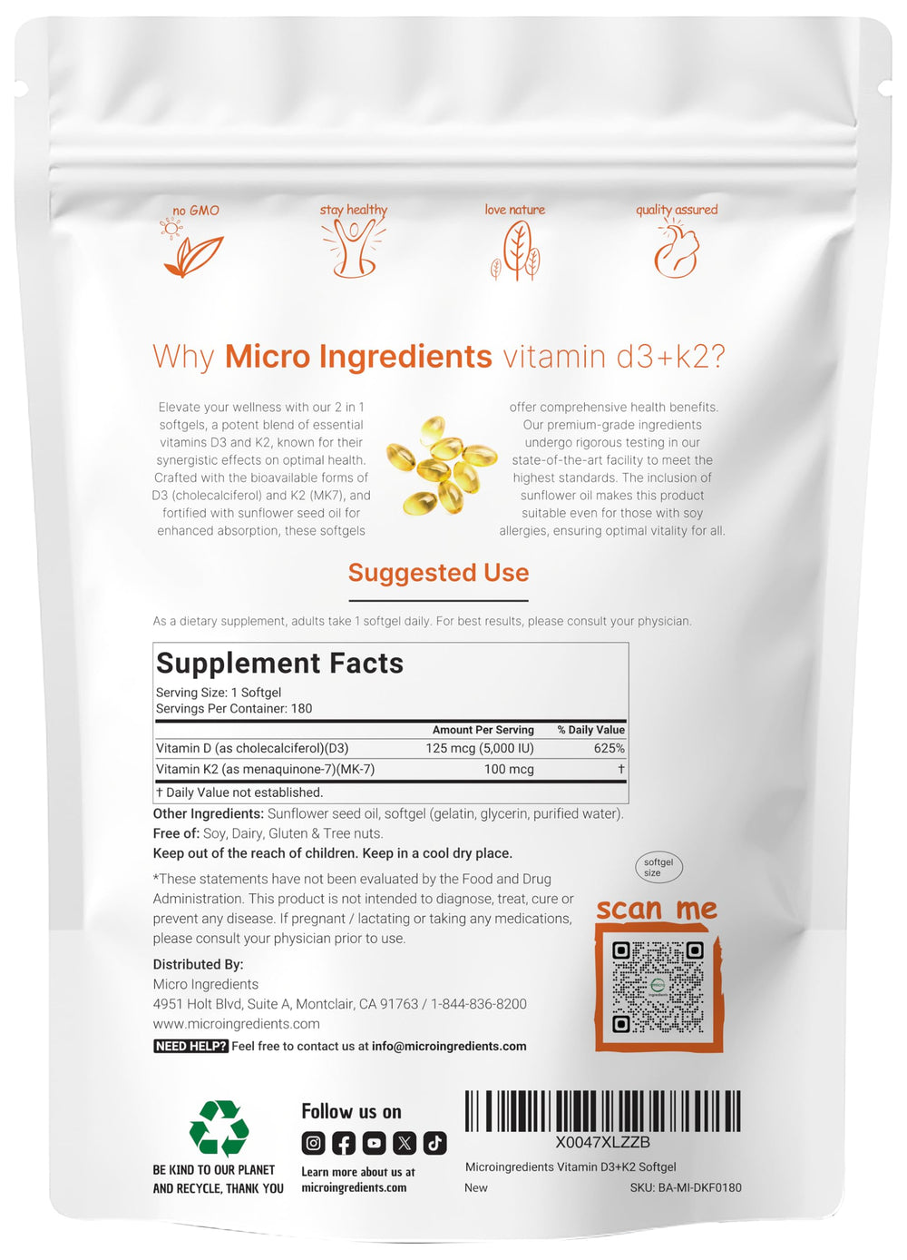 Micro Ingredients etiqueta con dosis D3 5000 IU y K2 MK-7 detalle claro