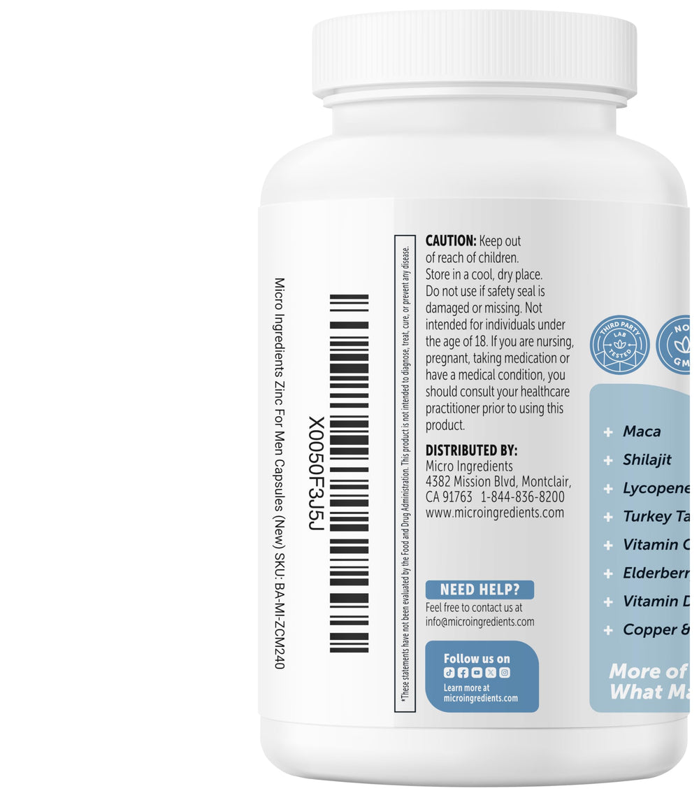 Micro Ingredients etiqueta destacando libre de gluten y fabricación cGMP