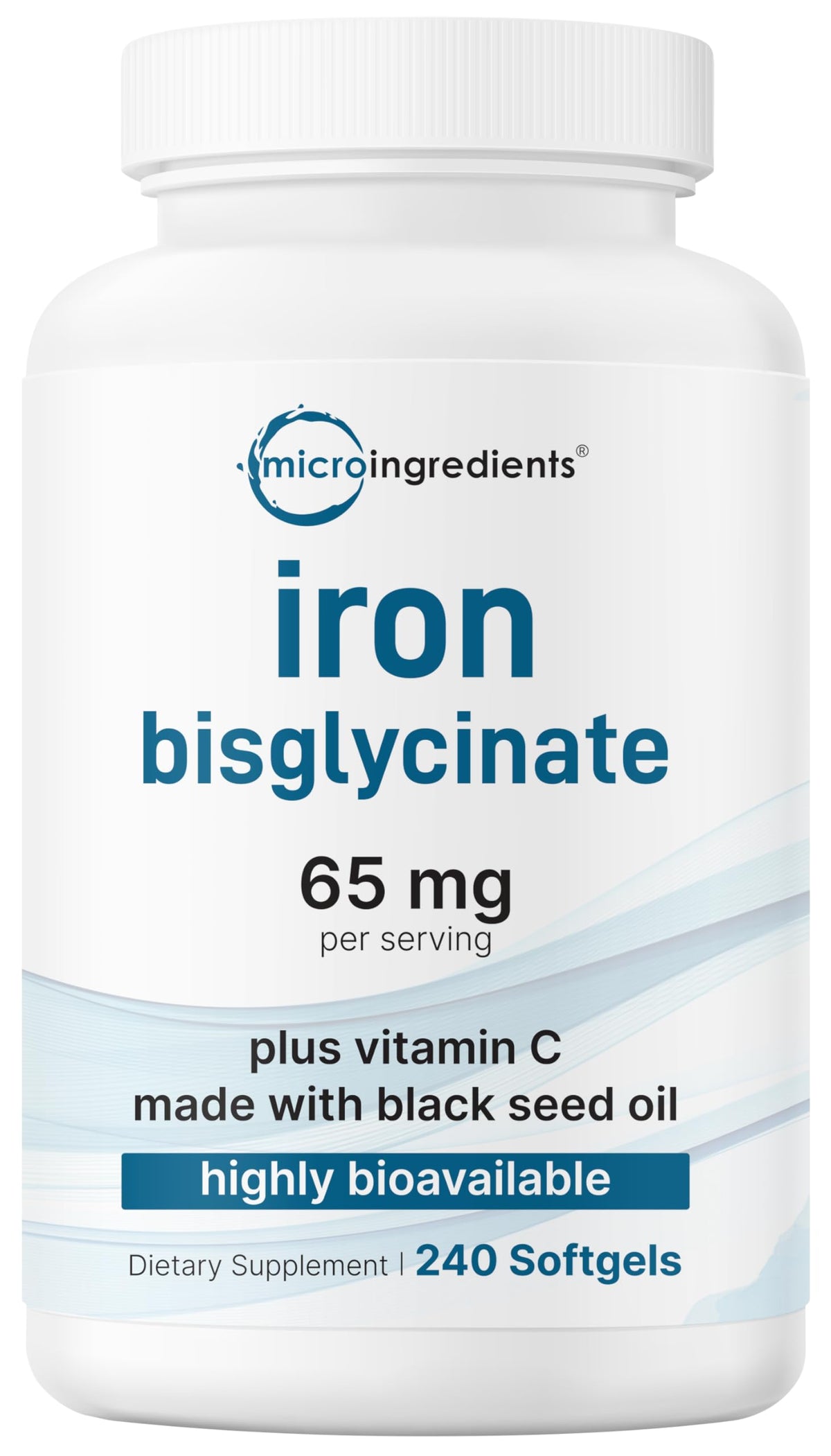 Micro Ingredients frasco frontal mostrando la etiqueta y cantidad 240 softgels