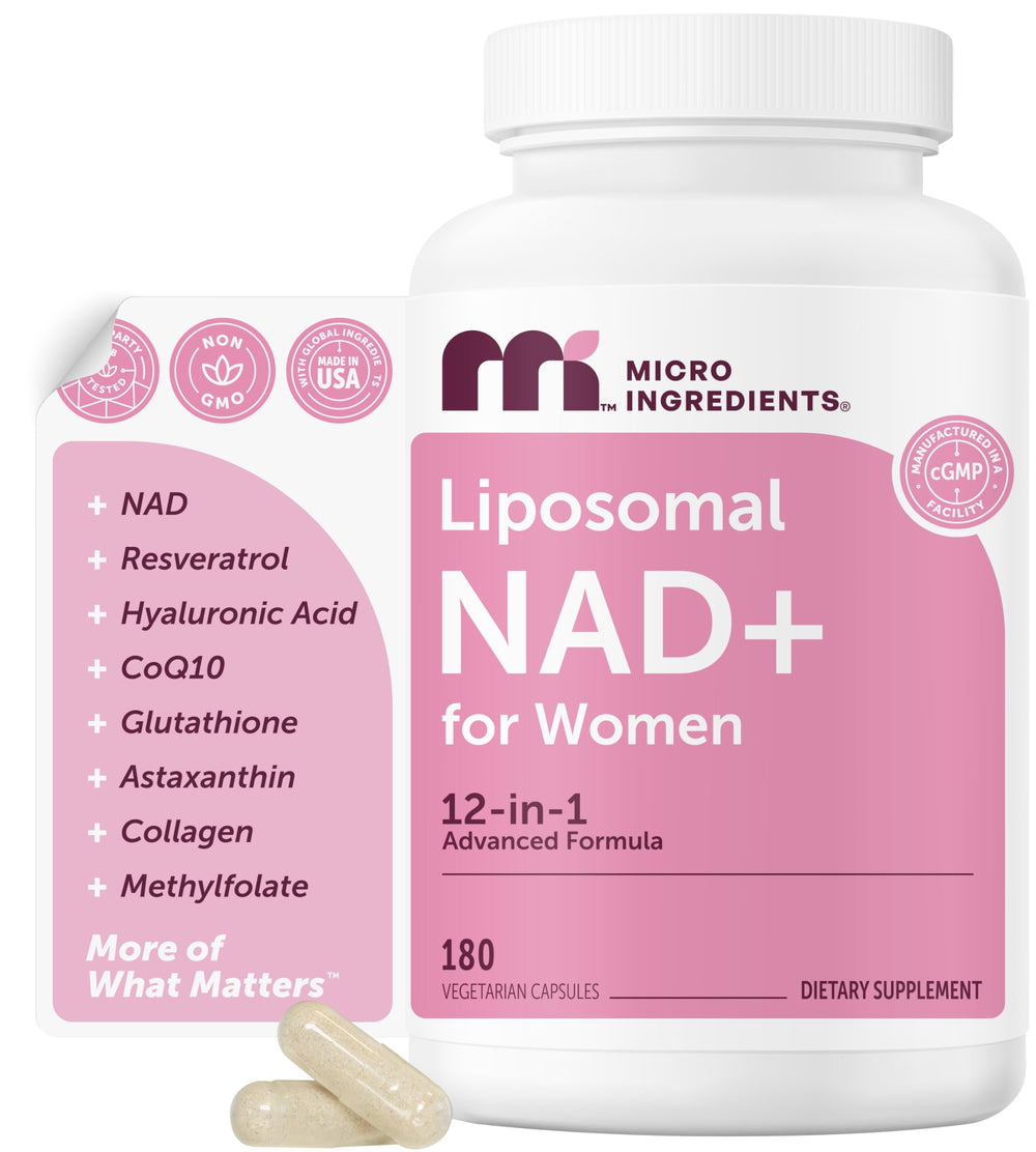 Micro Ingredients frasco frontal mostrando 180 cápsulas vegetales y beneficios de conveniencia