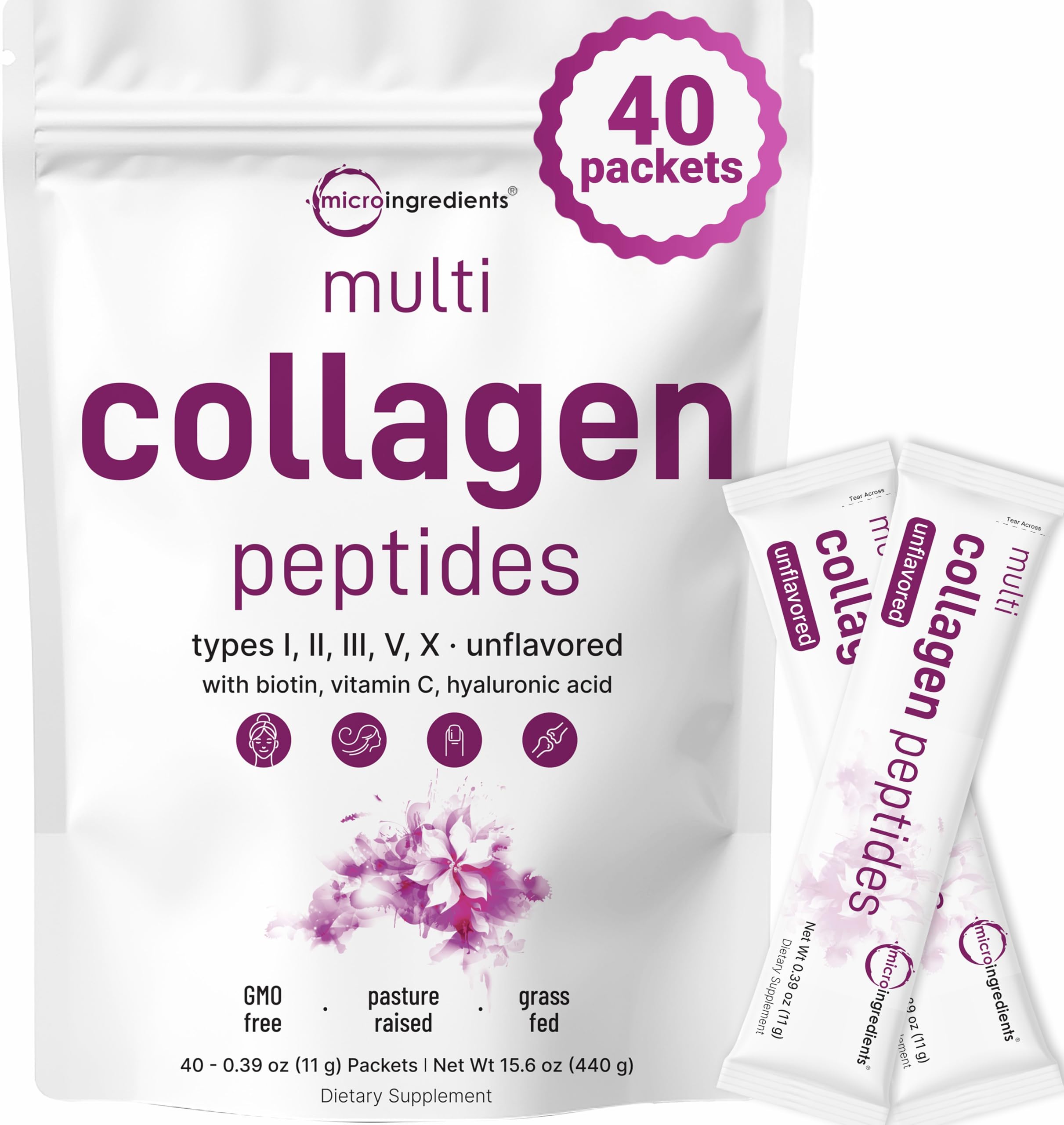 Micro Ingredients empaque frontal mostrando sobres y beneficios prácticos