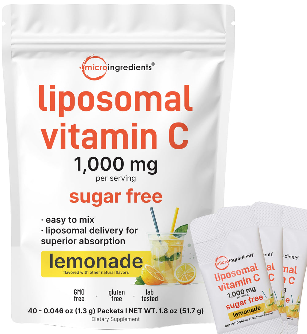 Micro Ingredients frente del empaque mostrando 40 sobres y beneficio de conveniencia