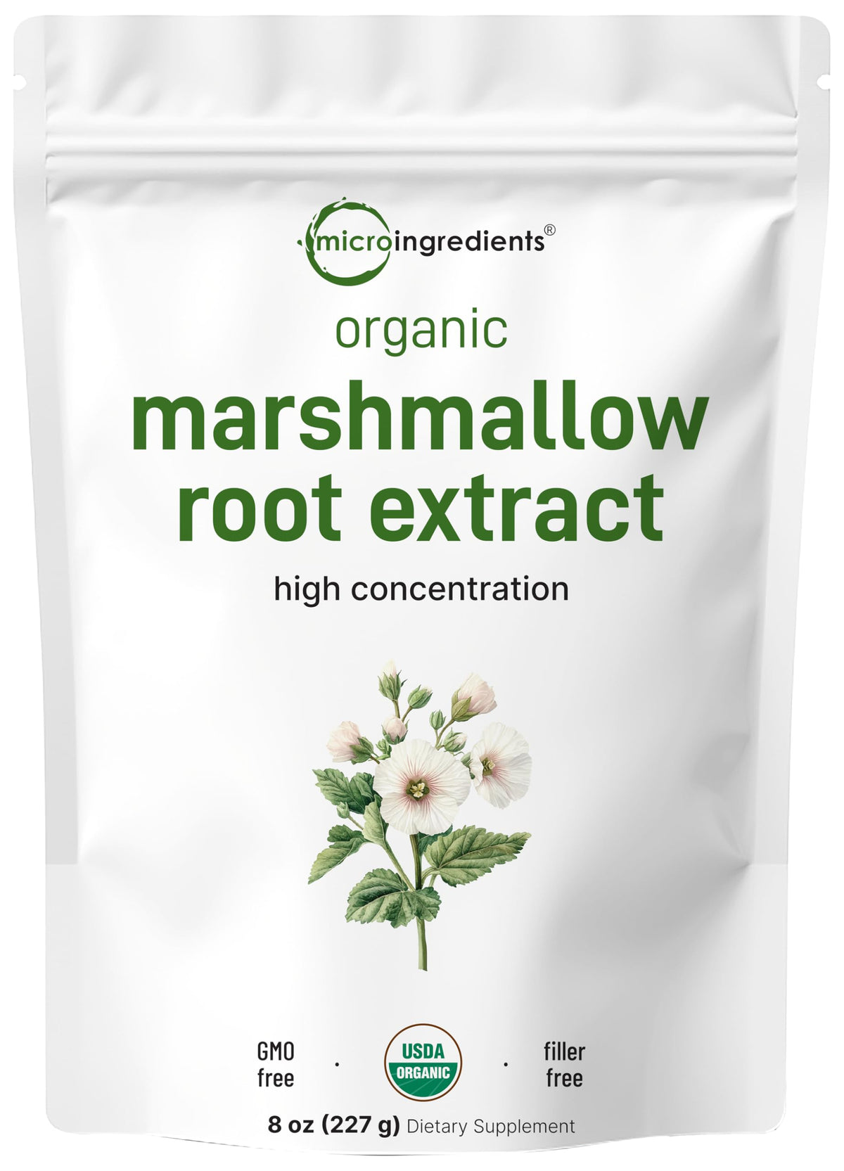 Micro Ingredients frente del empaque mostrando bolsa resellable y marca, práctico