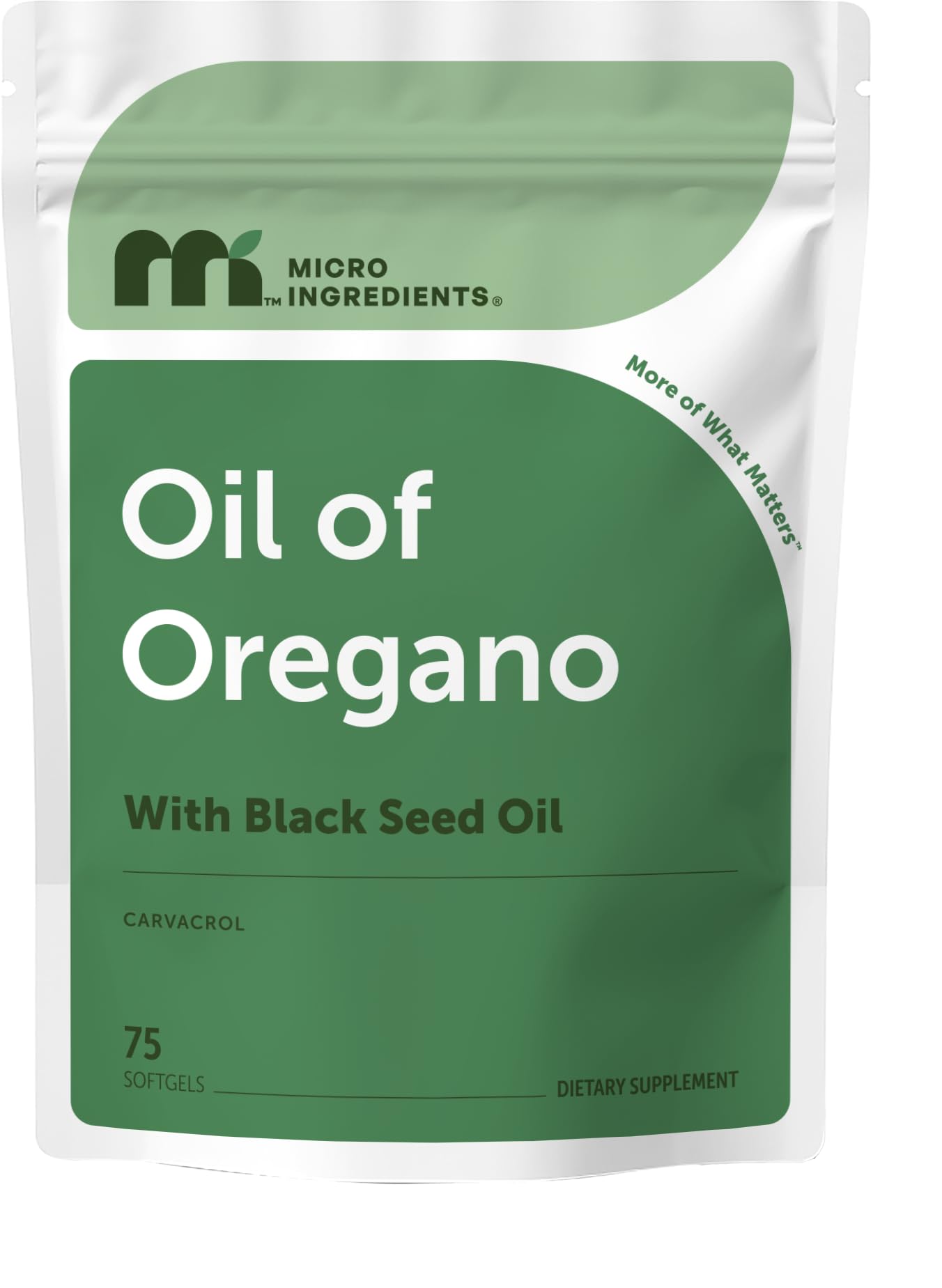 Micro Ingredients vista frontal del empaque que muestra 75 softgels y beneficios