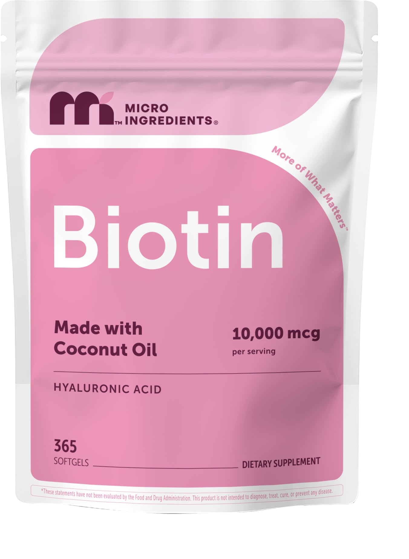 Micro Ingredients frente del envase mostrando 365 softgels y beneficio de suministro anual