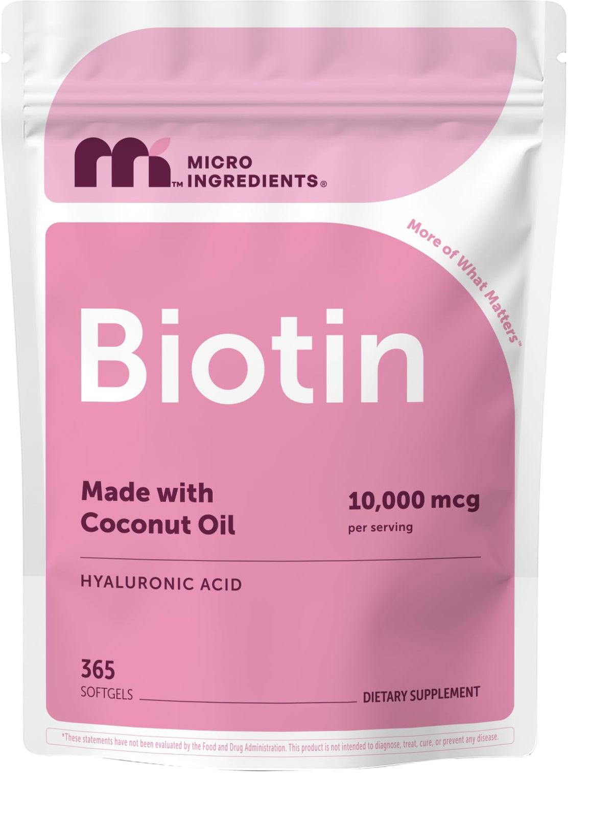 Micro Ingredients frente del envase mostrando 365 softgels y beneficio de suministro anual
