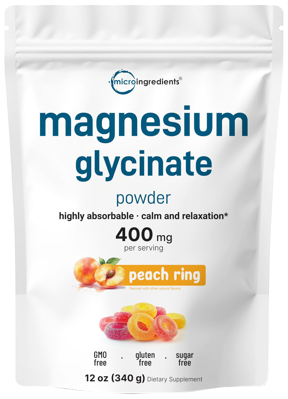 Micro Ingredients frente del envase mostrando presentación y sabor Peach Ring