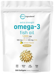 Micro Ingredients frente del paquete mostrando 300 softgels y beneficio de duración