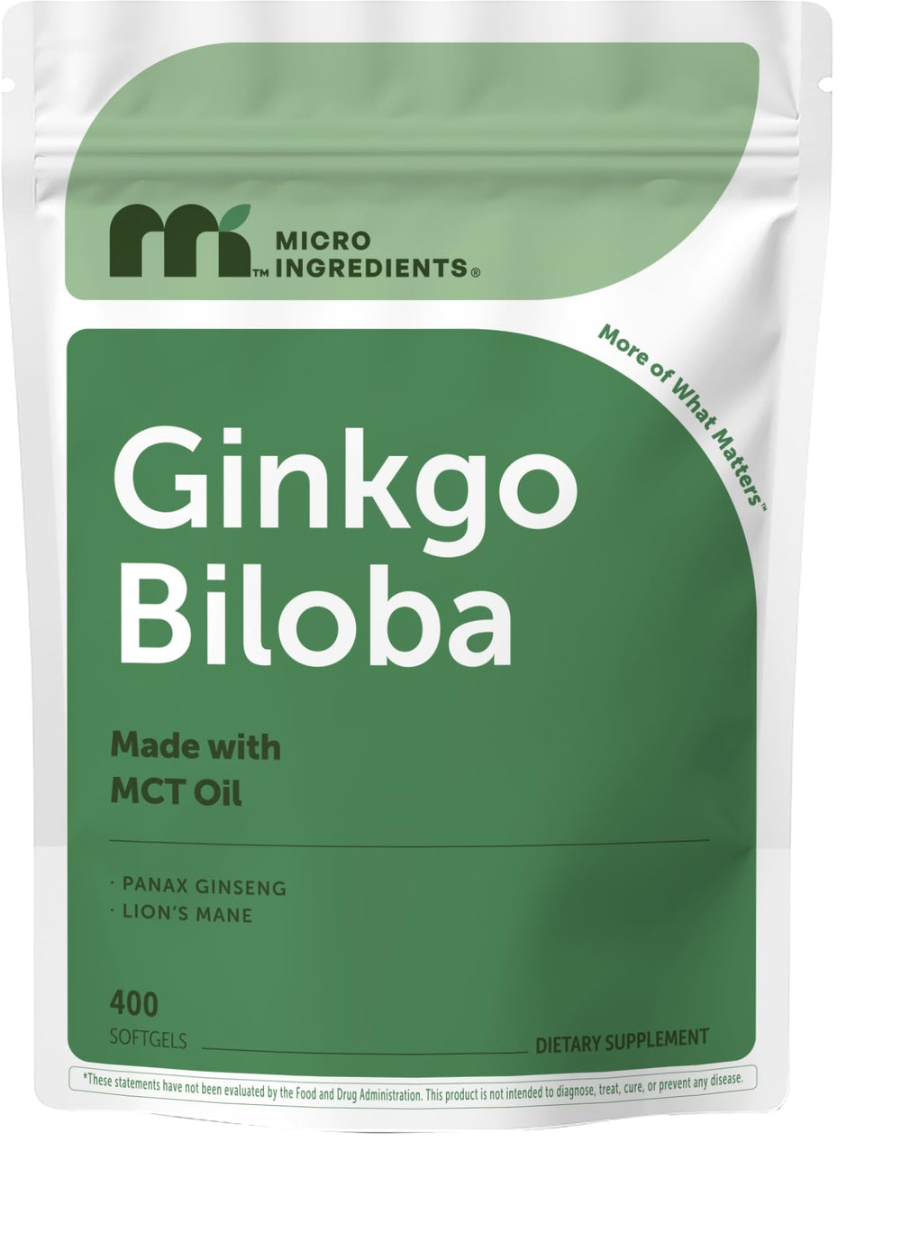 Micro Ingredients envase frontal con fórmula ginkgo y ginseng, fácil identificación