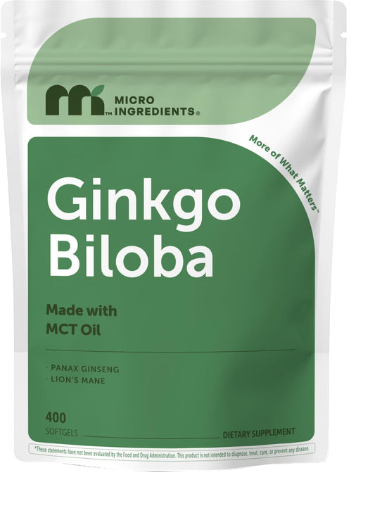Micro Ingredients envase frontal con fórmula ginkgo y ginseng, fácil identificación