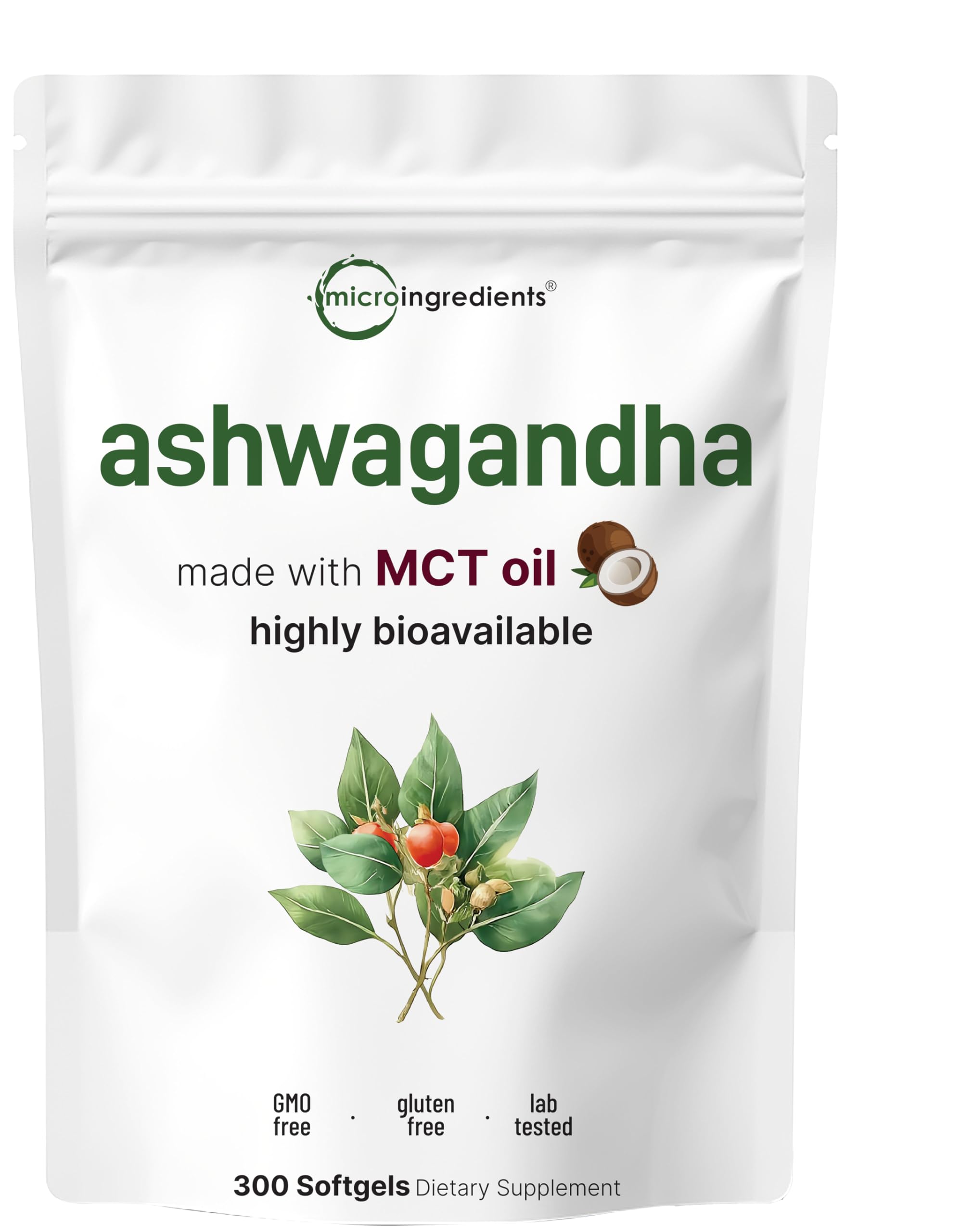 Micro Ingredients vista frontal del envase mostrando 300 softgels y beneficios