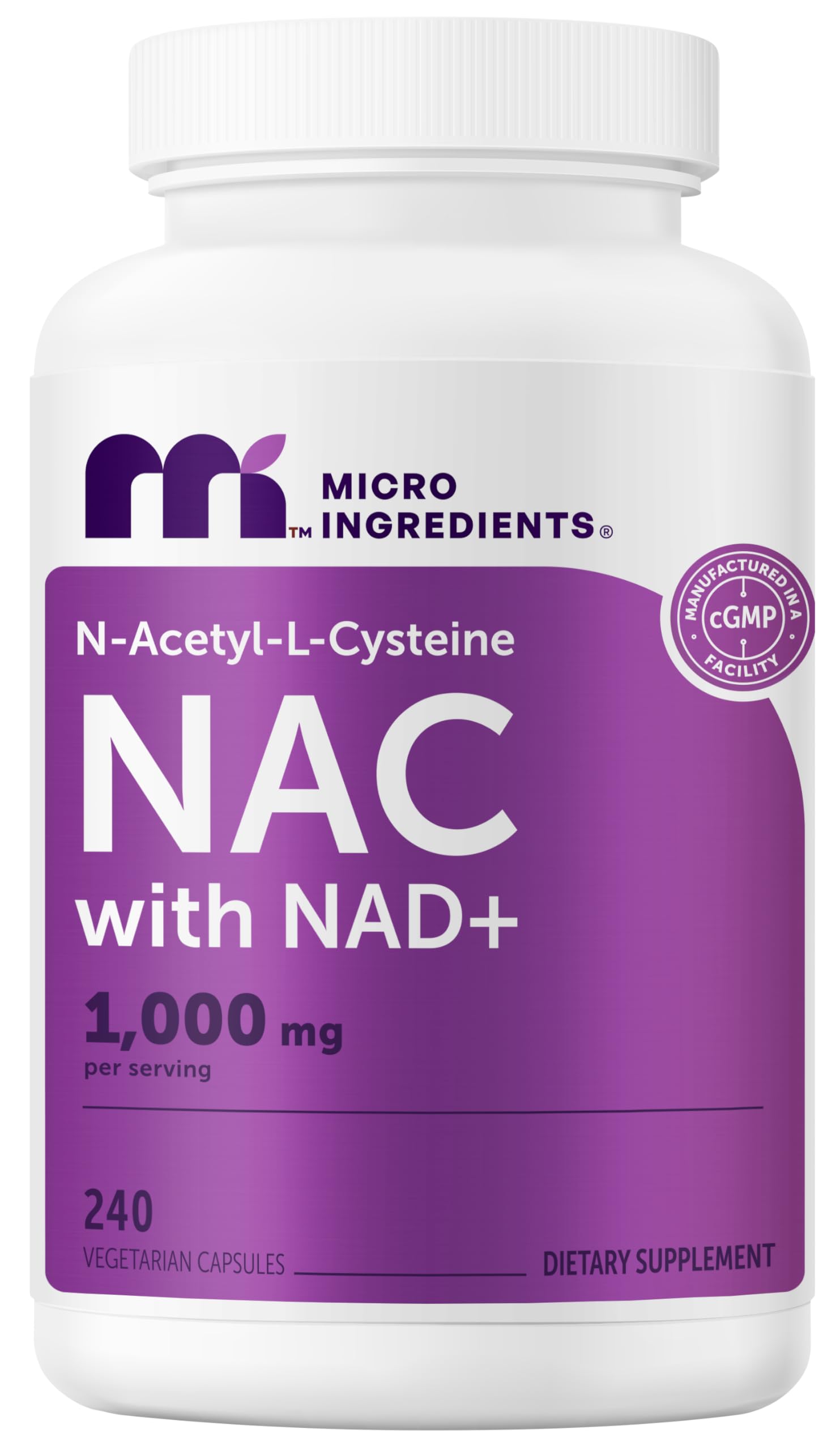 Micro Ingredients vista frontal del frasco que muestra el producto y beneficios