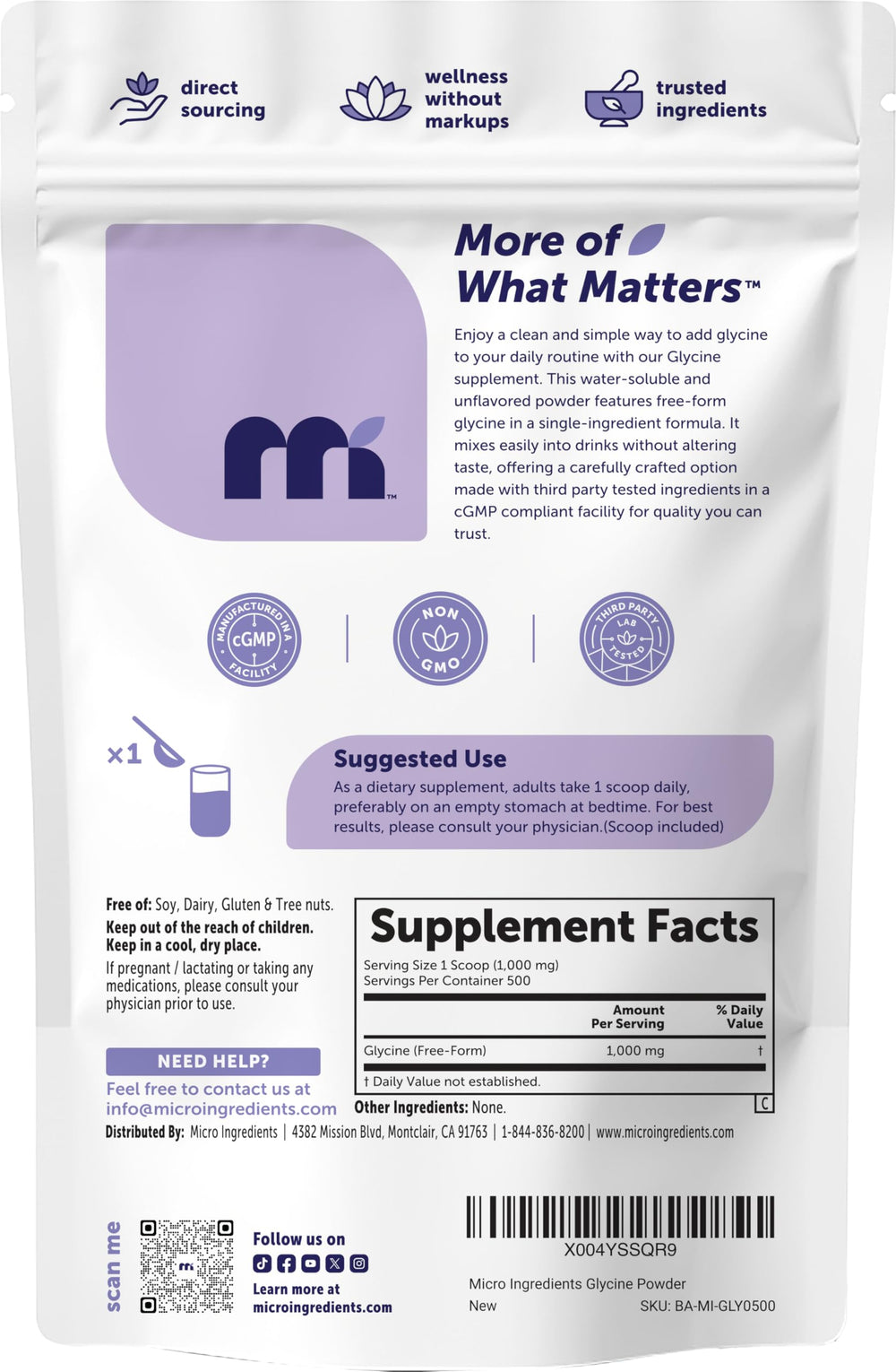 Micro Ingredients batido matinal con glicina añadida, integración fácil en recetas