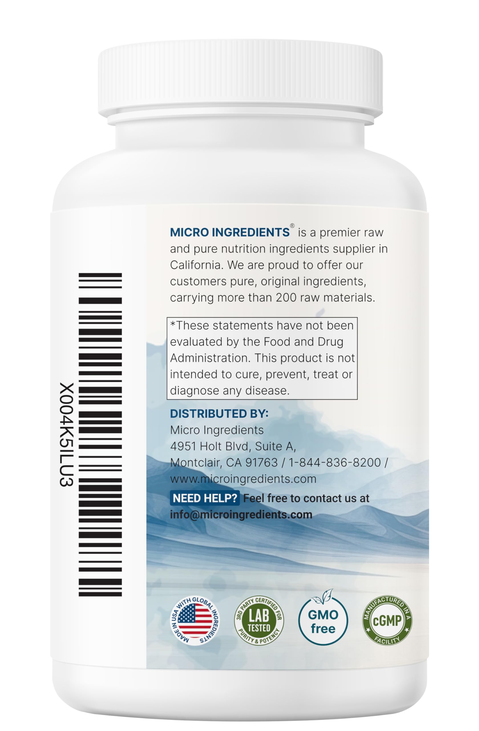 Micro Ingredients frasco abierto con cápsulas visibles para tráfico de uso diario y abastecimiento