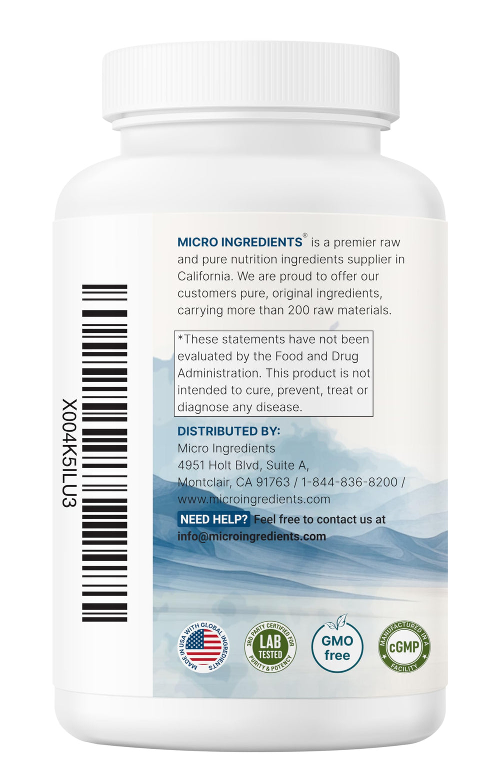 Micro Ingredients frasco abierto con cápsulas visibles para tráfico de uso diario y abastecimiento