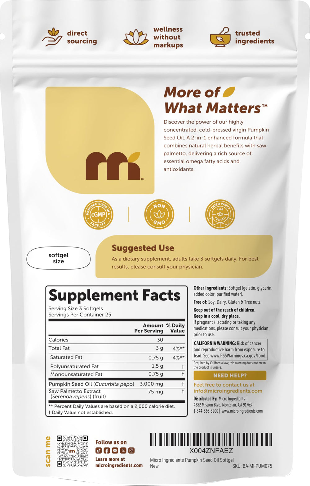 Micro Ingredients semillas de calabaza y bayas de saw palmetto para origen natural