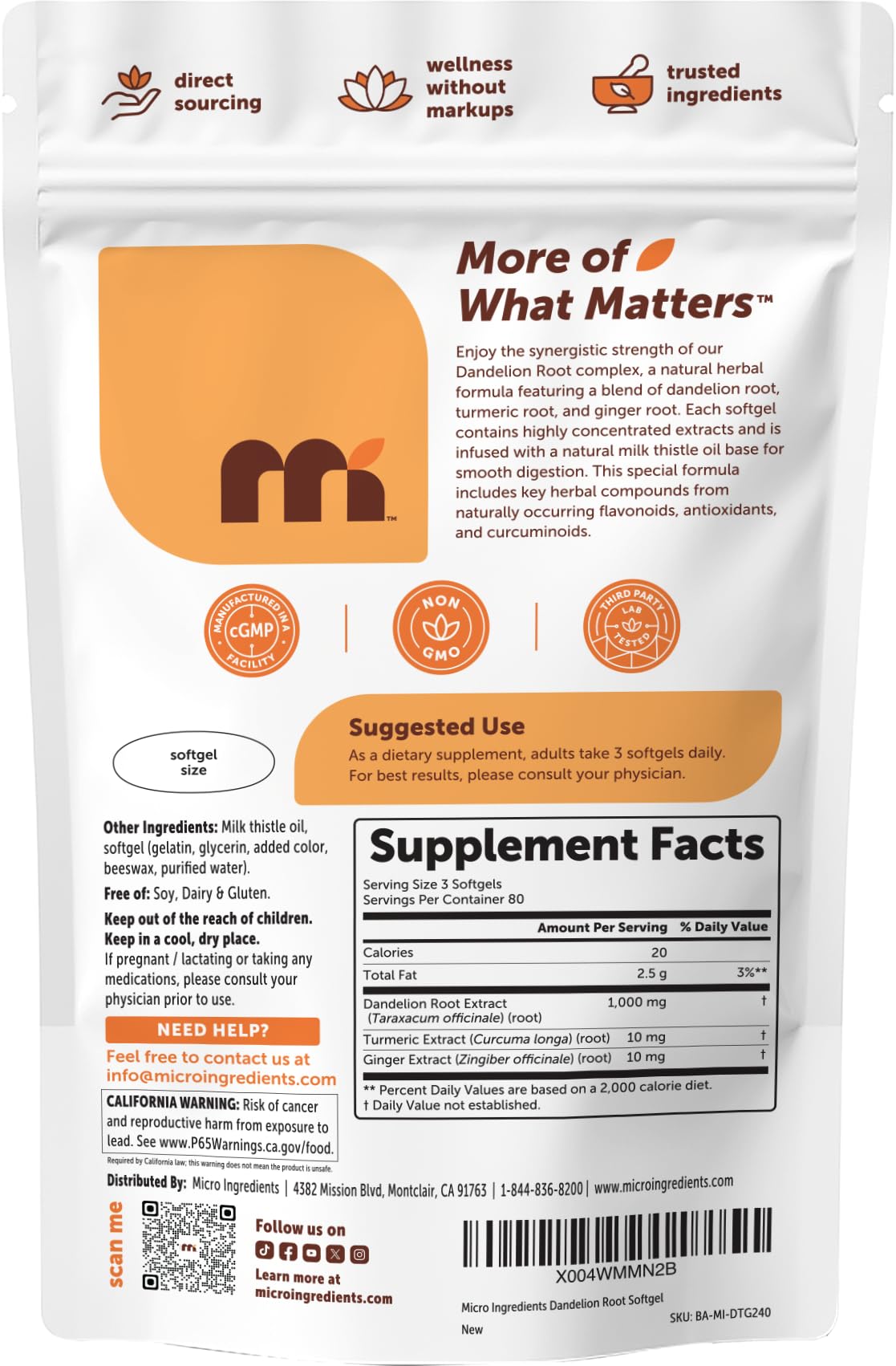Micro Ingredients raíces de diente de león, cúrcuma y jengibre juntas como ingredientes