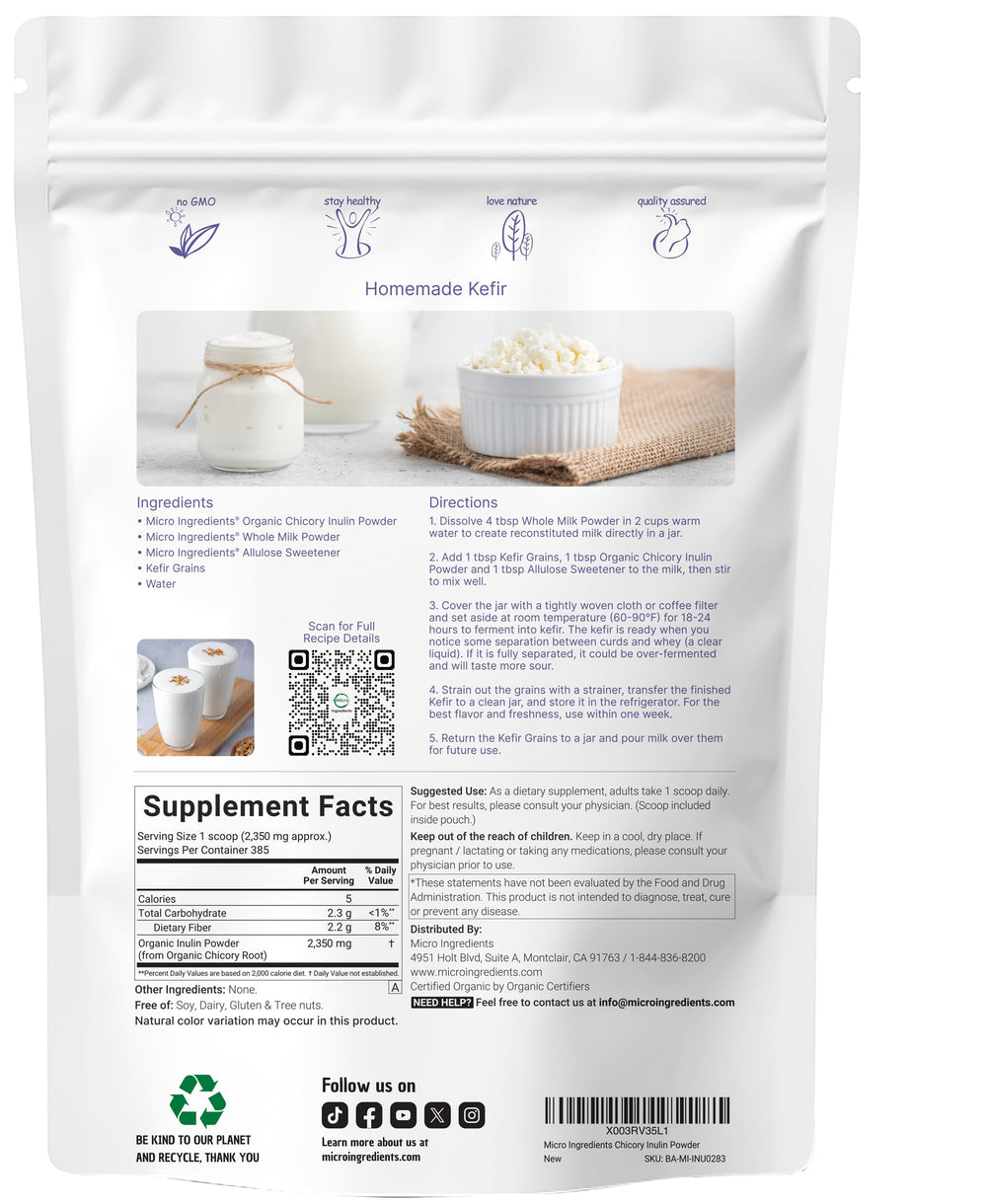 Micro Ingredients textura de polvo fino de inulina orgánica, fácil disolución y mezcla en recetas