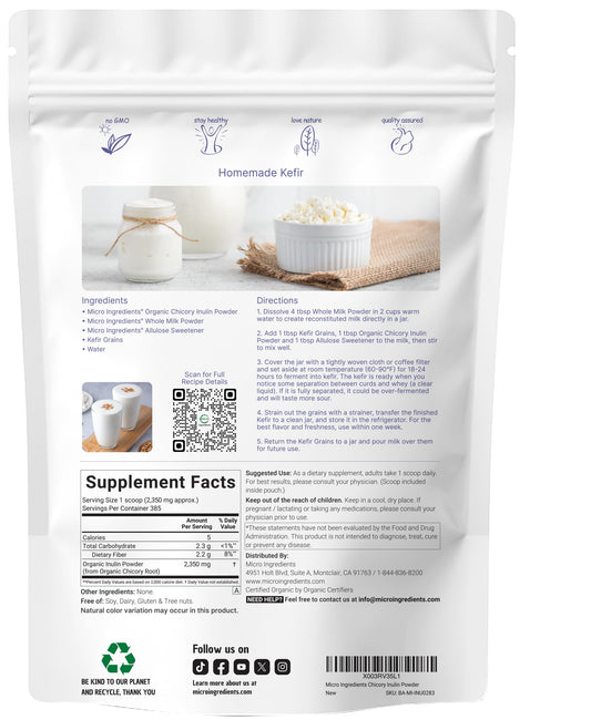 Micro Ingredients textura de polvo fino de inulina orgánica, fácil disolución y mezcla en recetas