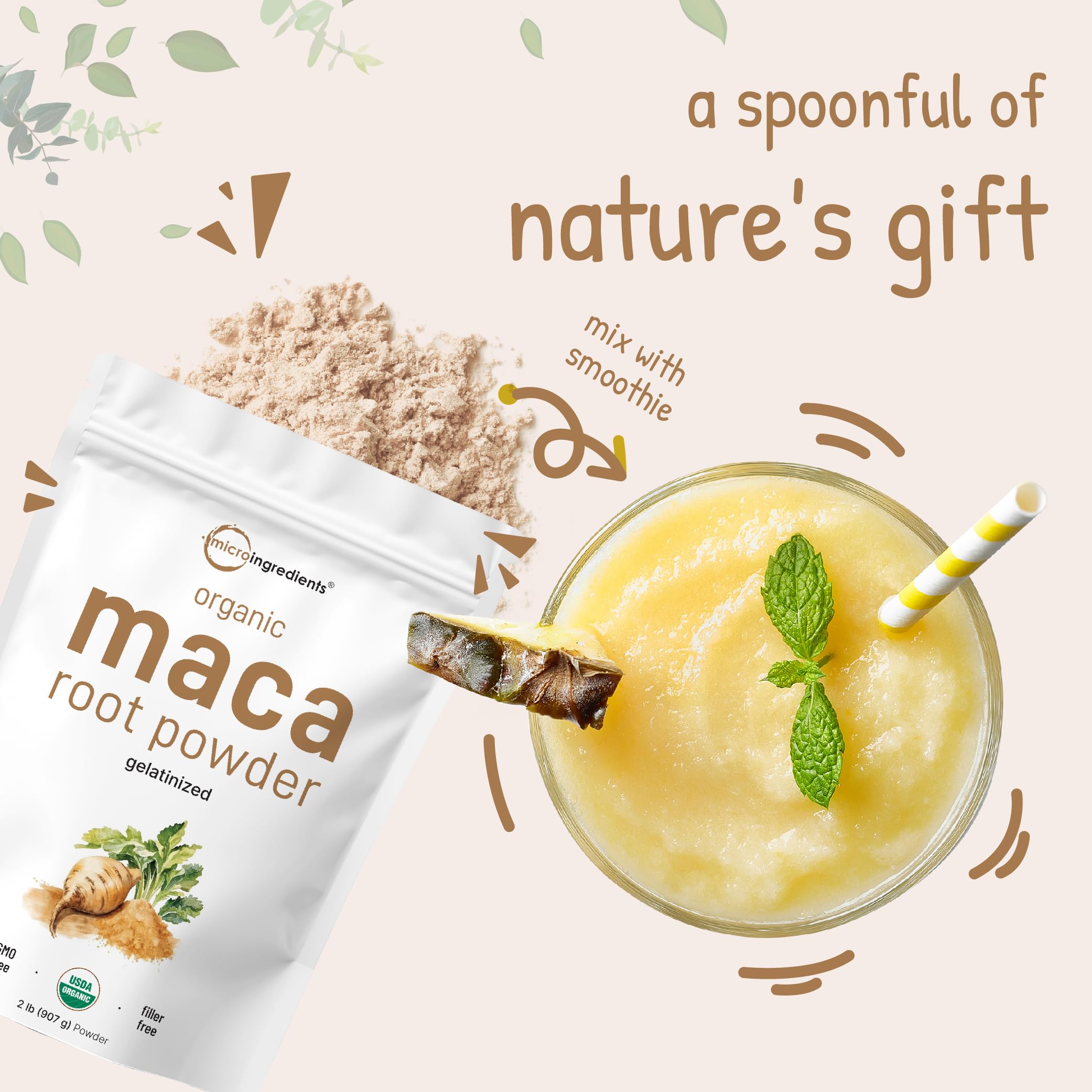 Micro Ingredients envase de 2 libras junto a mano para comparar tamaño