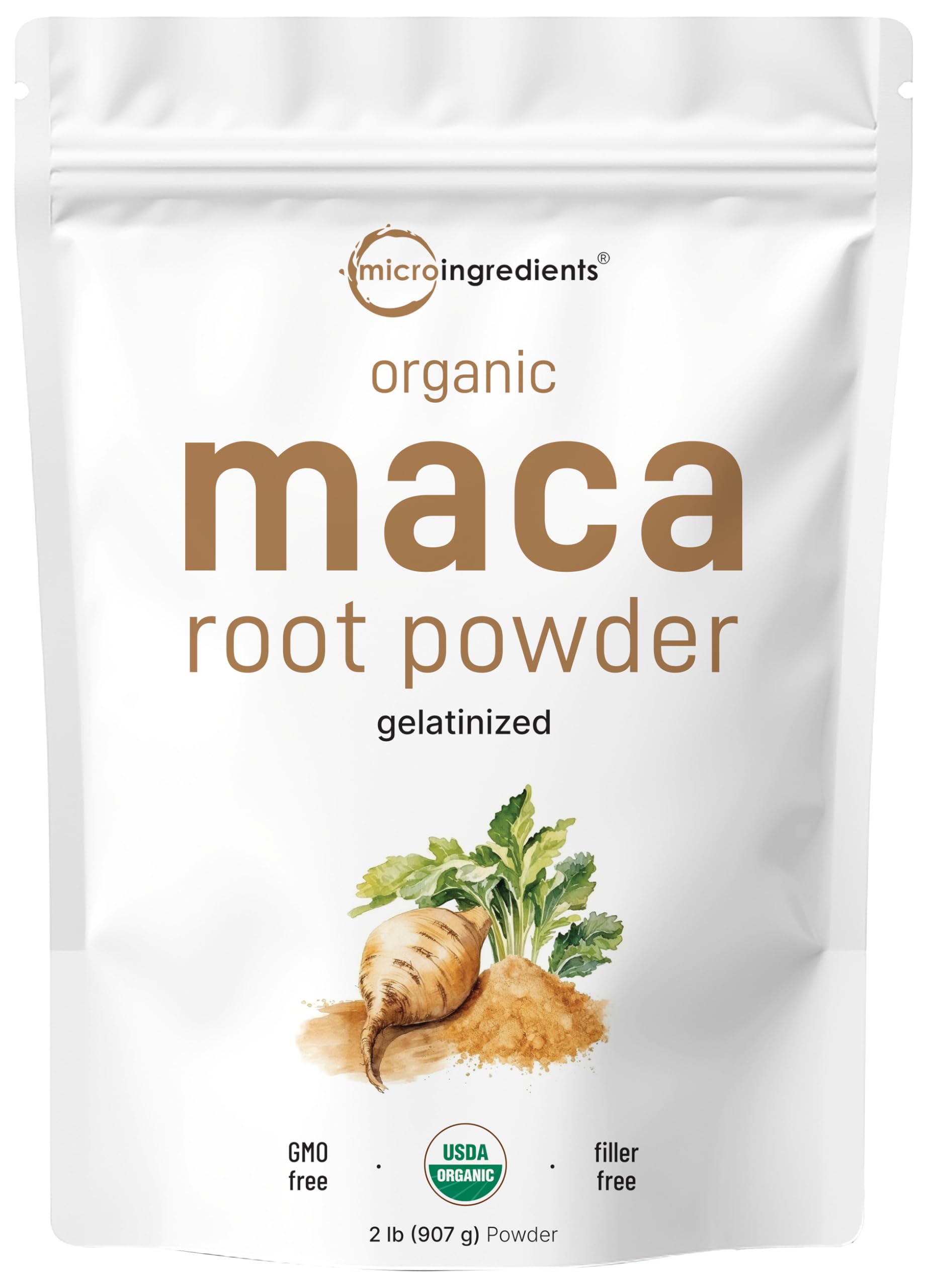 Micro Ingredients paquete frontal de maca orgánica muestra beneficios nutricionales