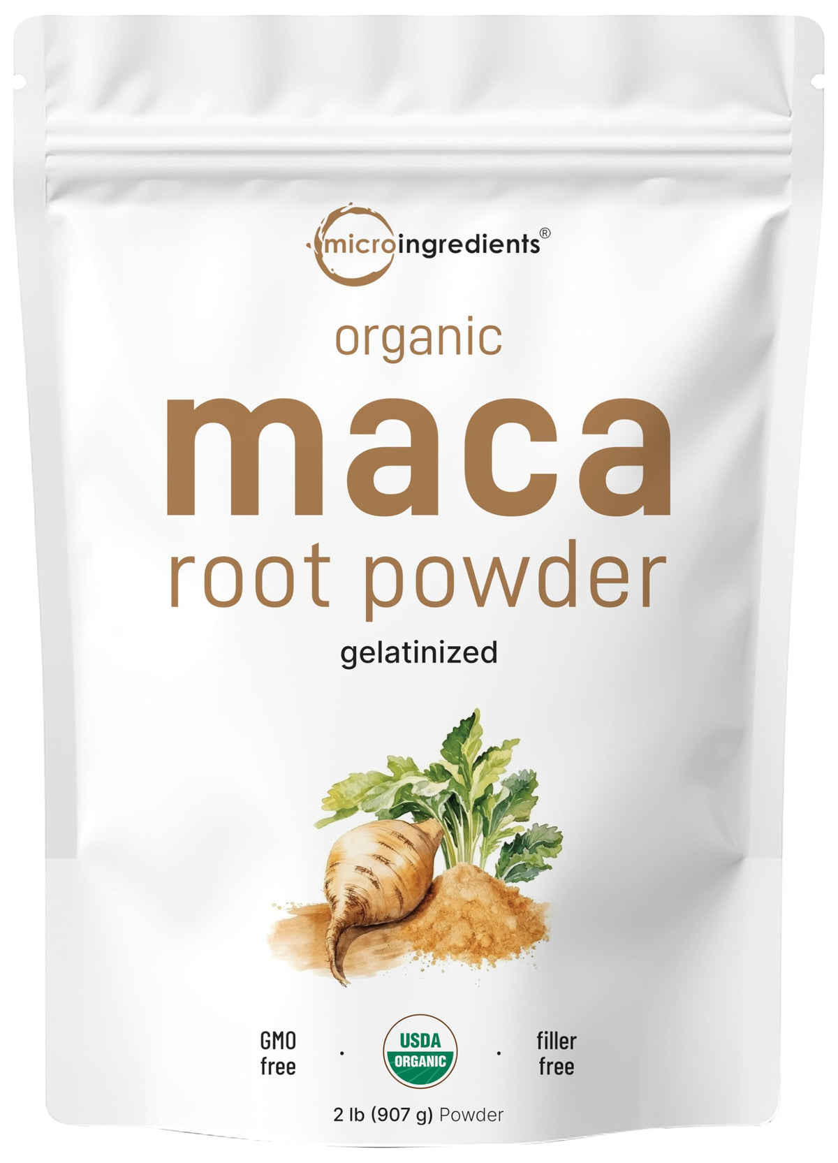 Micro Ingredients paquete frontal de maca orgánica muestra beneficios nutricionales