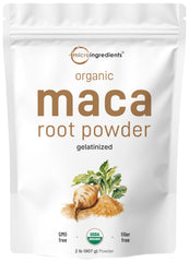 Micro Ingredients paquete frontal de maca orgánica muestra beneficios nutricionales