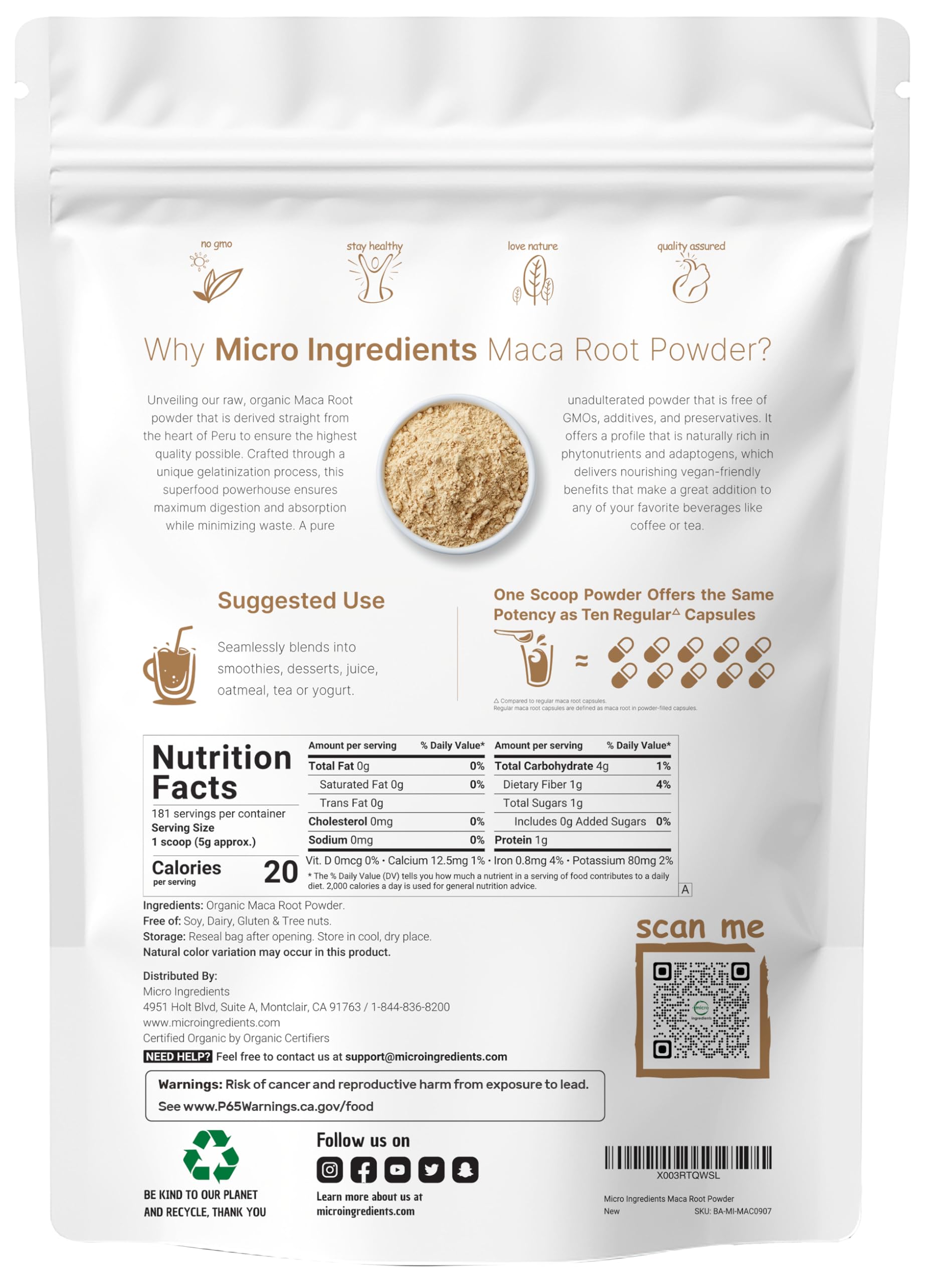 Micro Ingredients textura en polvo de maca gelatinizada para mezcla rápida