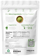 Micro Ingredients primer plano de polvo de moringa, textura fina para mezclas